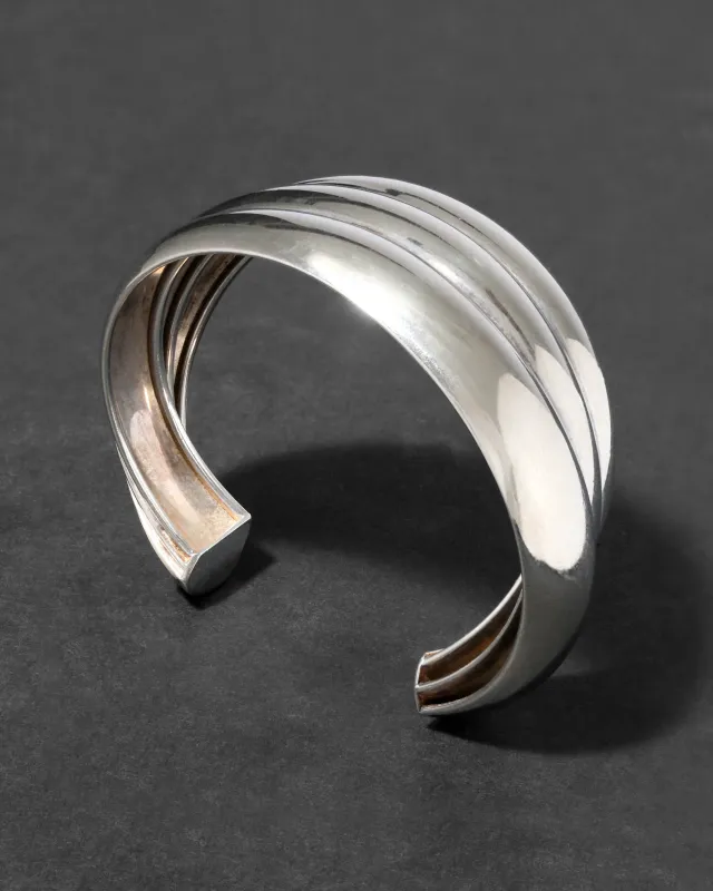 Vintage 1980s Sterling Silver Modernist Ripple Cuff Bracelet sold by Alexis Bittar