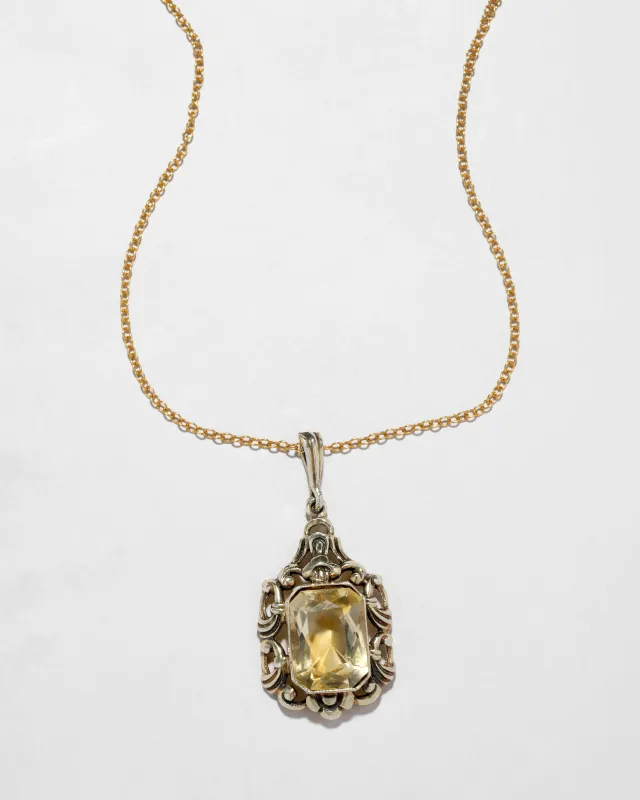 Antique 1800s 14k Gold Plated and Sterling Silver with Hand Faceted Citrine Pendant Necklace sold by Alexis Bittar