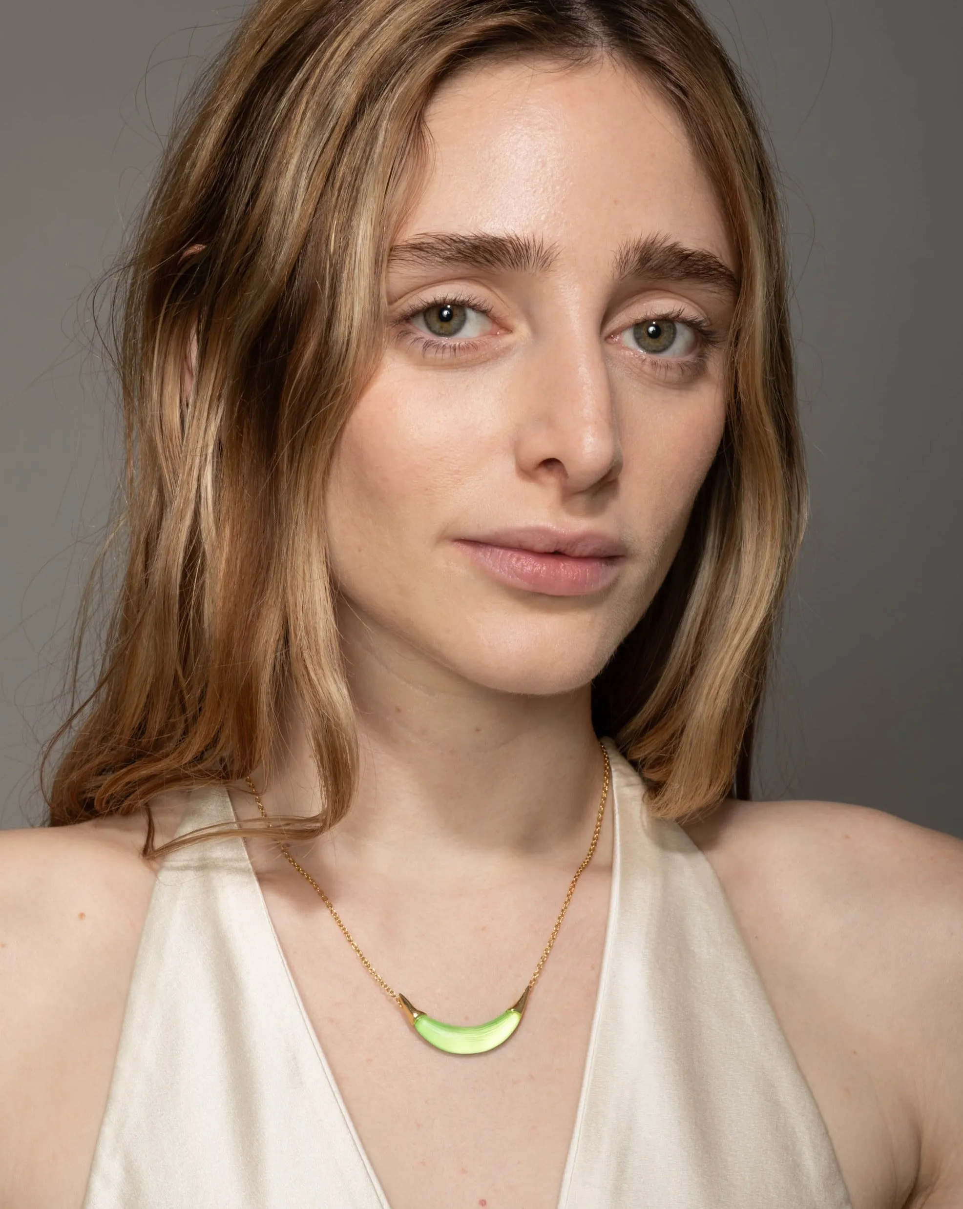 Gold Capped Crescent Lucite Necklace- Neon Green sold by Alexis Bittar product image thumbnail 2