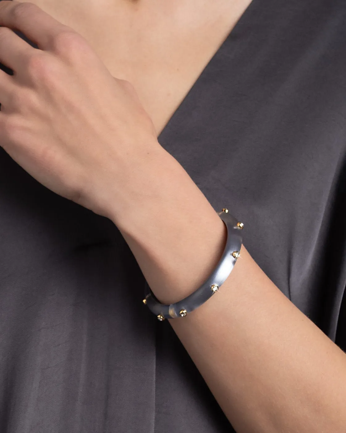 Crystal Studded Lucite Hinge Bracelet- Steel Blue sold by Alexis Bittar product image thumbnail 3