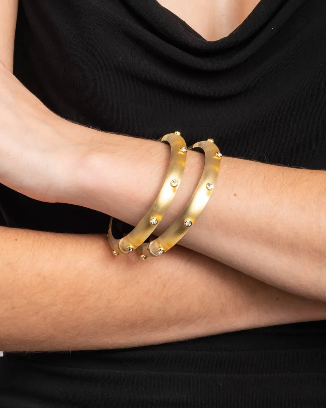 Crystal Studded Lucite Hinge Bracelet - Gold sold by Alexis Bittar product image thumbnail 2