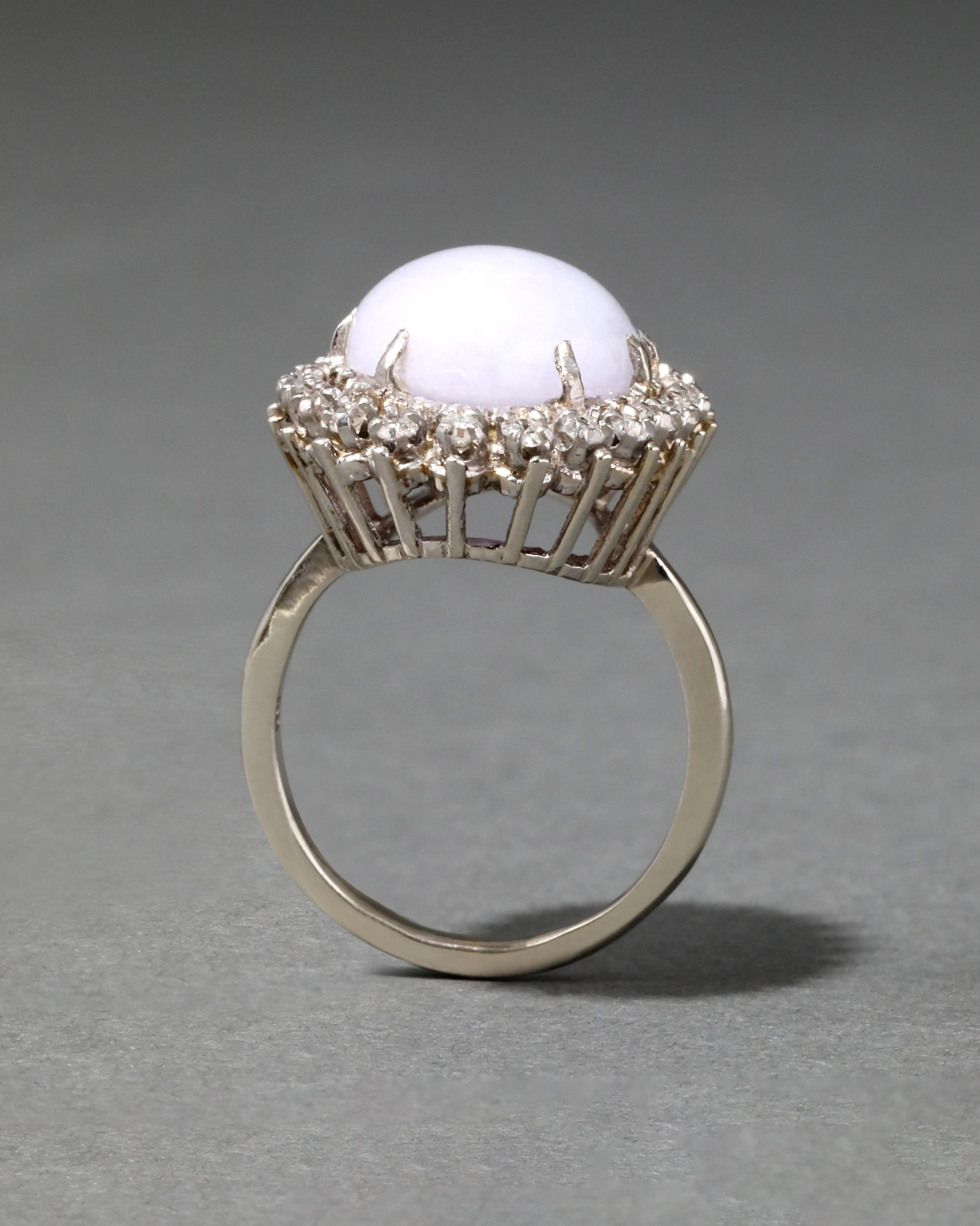 Vintage 1950s 14k White Gold Lavender Jadeite & Diamond Halo Ring sold by Alexis Bittar product image thumbnail 3