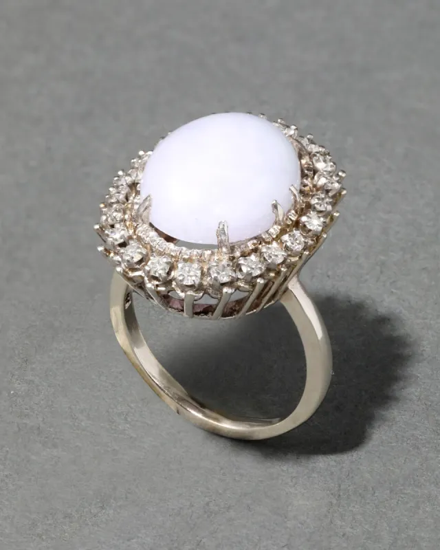 Vintage 1950s 14k White Gold Lavender Jadeite & Diamond Halo Ring sold by Alexis Bittar