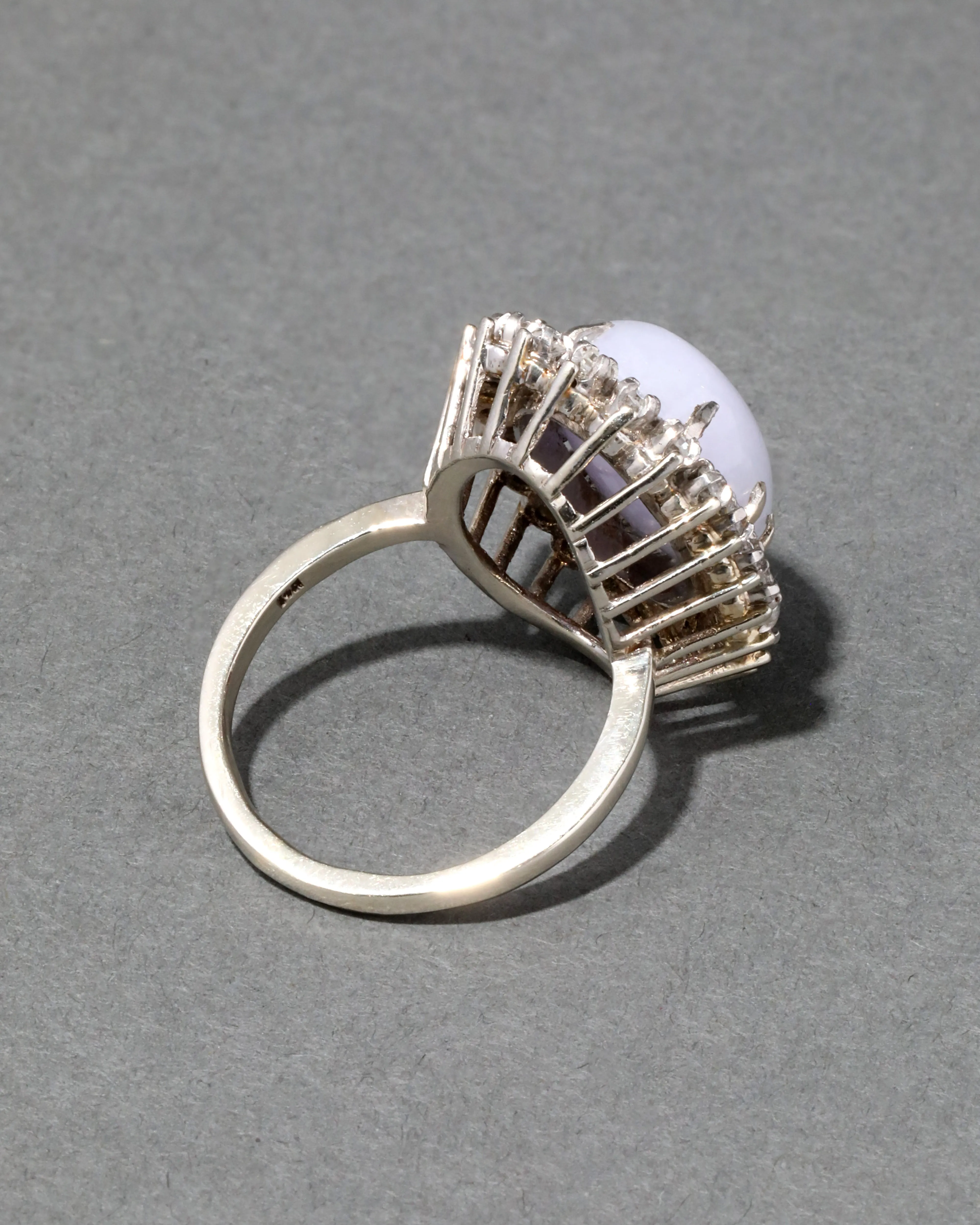 Vintage 1950s 14k White Gold Lavender Jadeite & Diamond Halo Ring sold by Alexis Bittar product image thumbnail 4