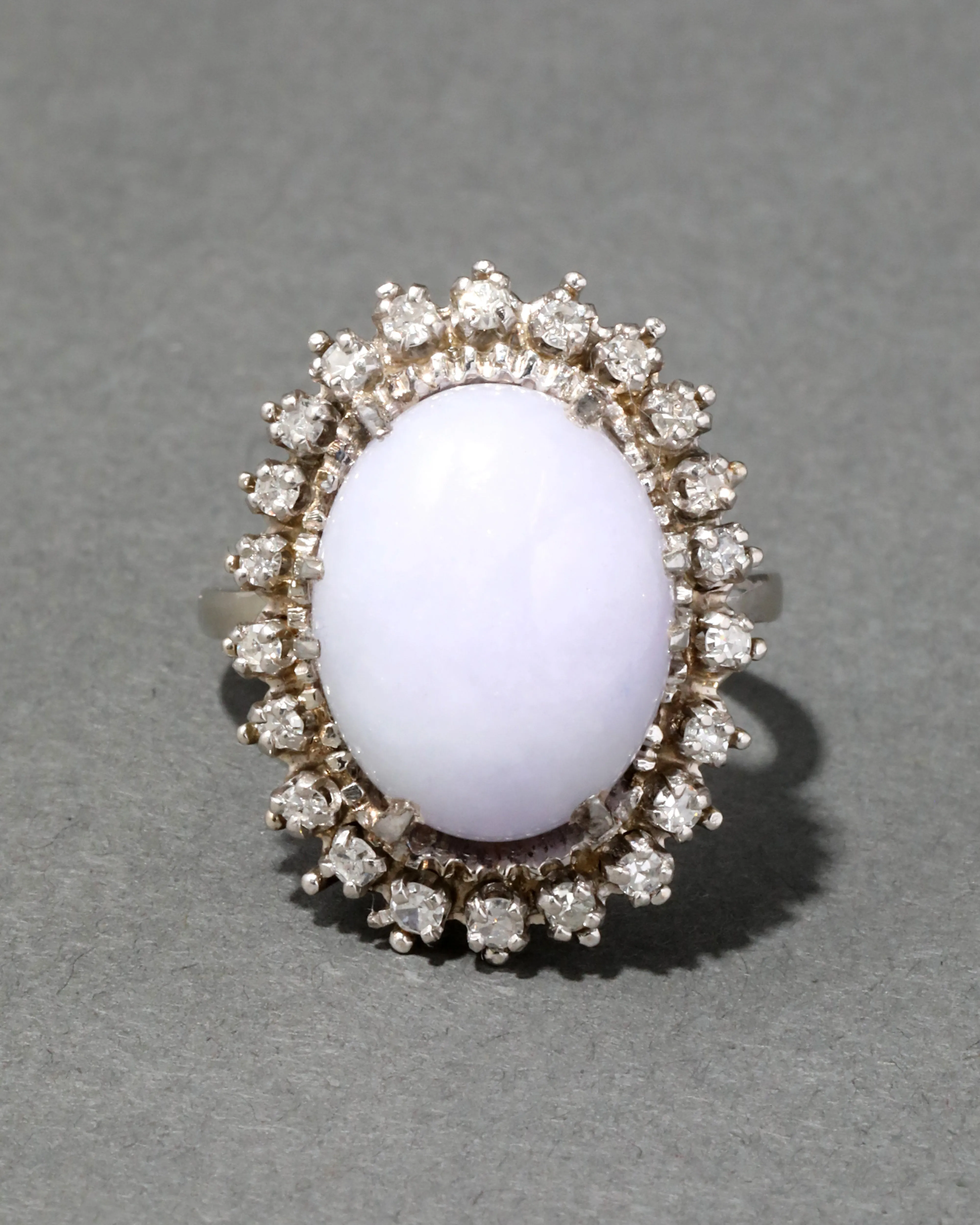 Vintage 1950s 14k White Gold Lavender Jadeite & Diamond Halo Ring sold by Alexis Bittar product image thumbnail 2