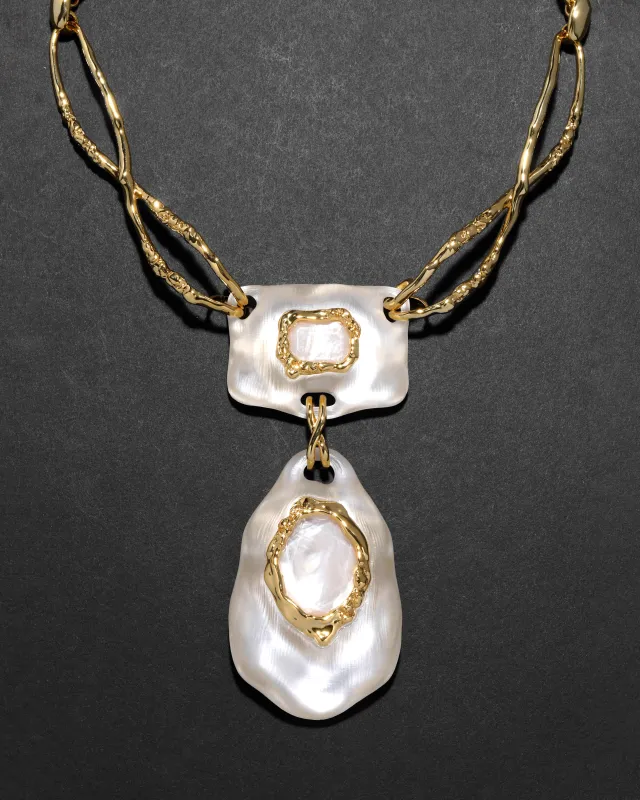 Lucite Brut Mother of Pearl Necklace- Silver sold by Alexis Bittar