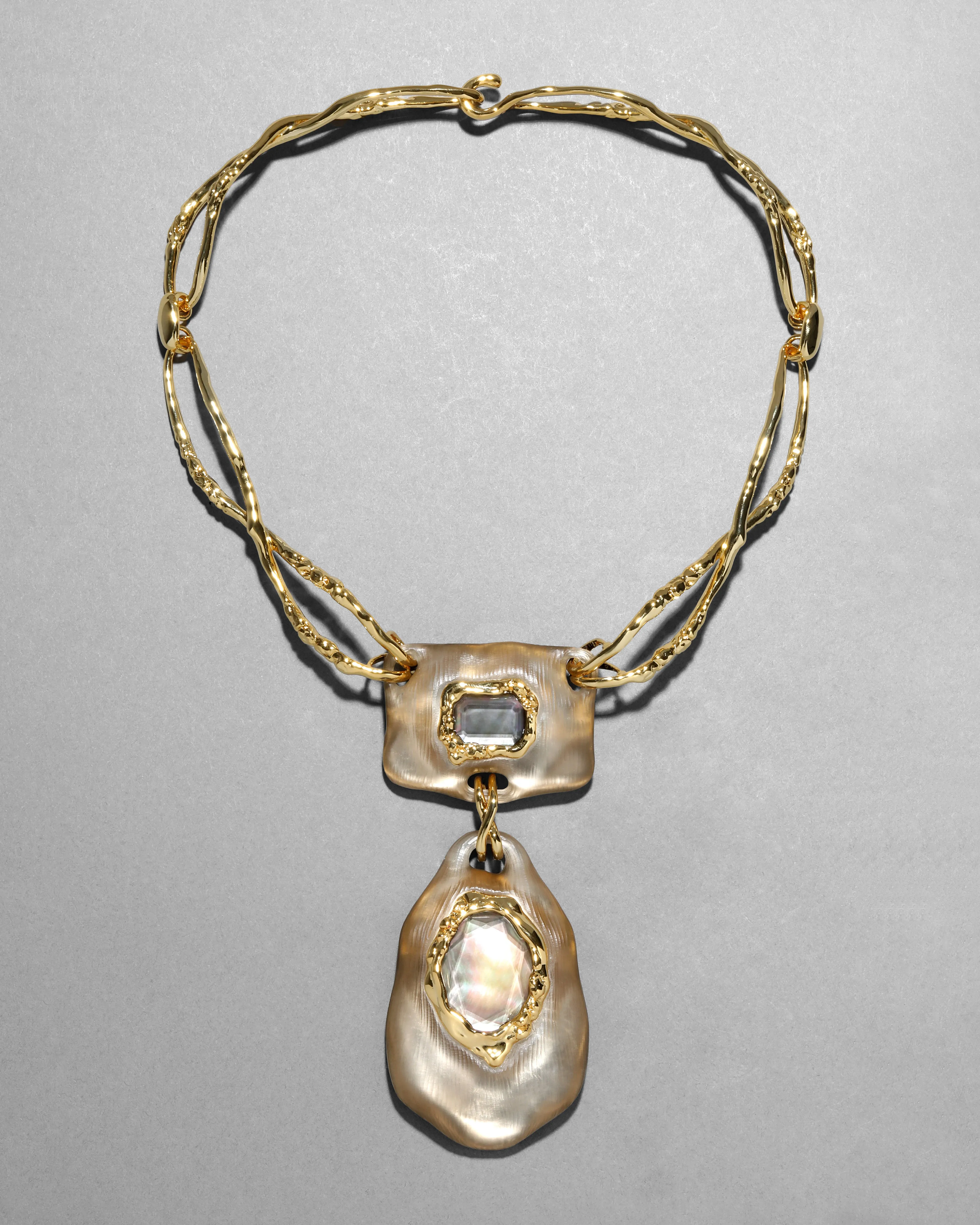 Lucite Brut Mother of Pearl Necklace- Warm Grey sold by Alexis Bittar product image thumbnail 4