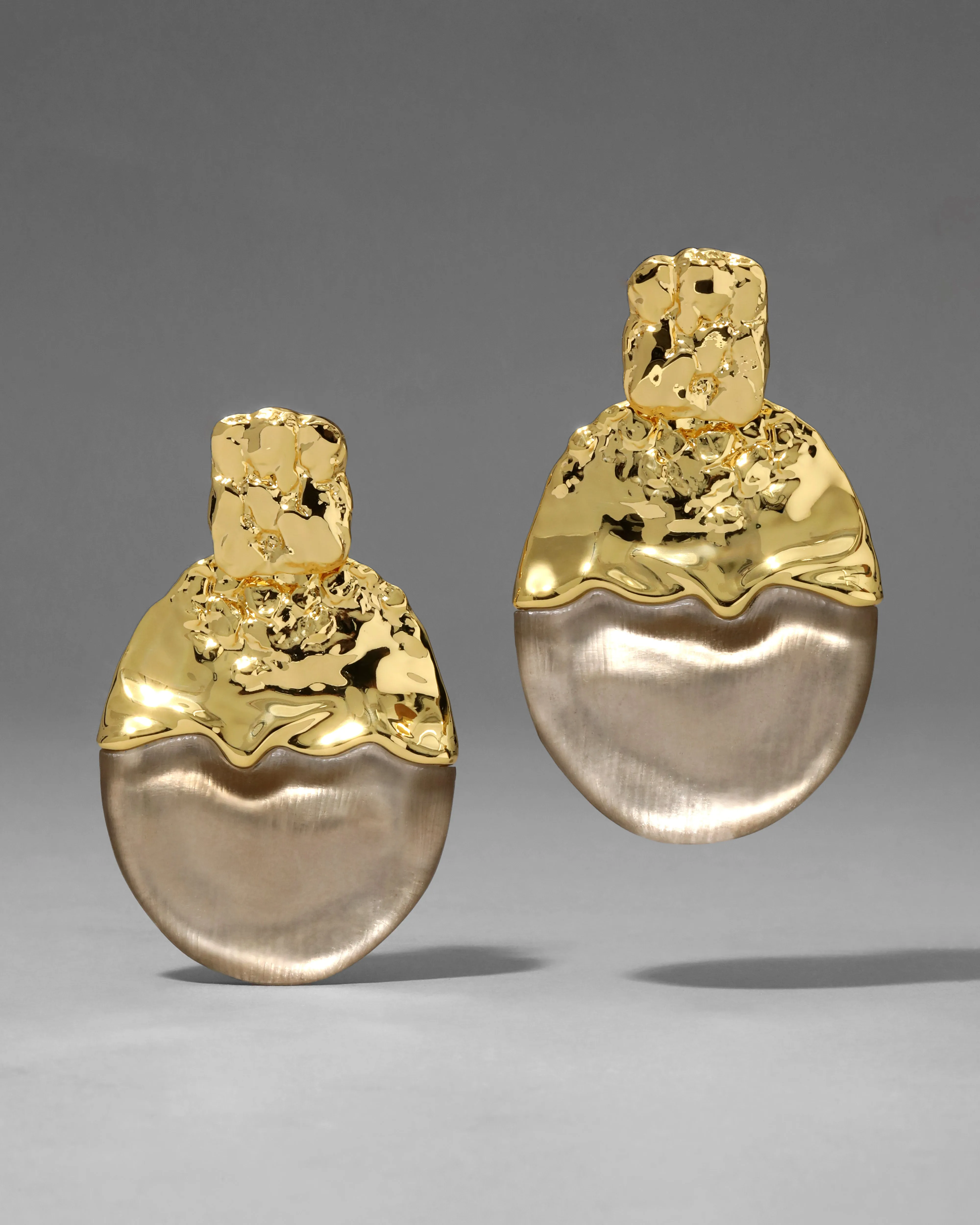 Lucite Brut Gilded Disc Clip Earring- Warm Grey sold by Alexis Bittar