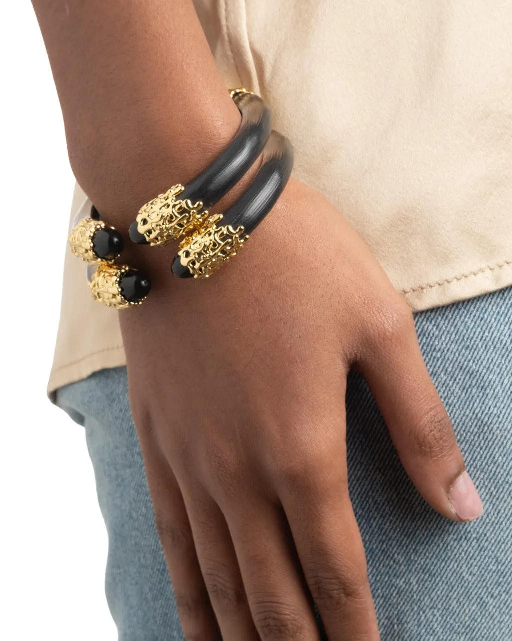 Lucite Brut Black Obsidian Hinge Bracelet- Black sold by Alexis Bittar product image thumbnail 3