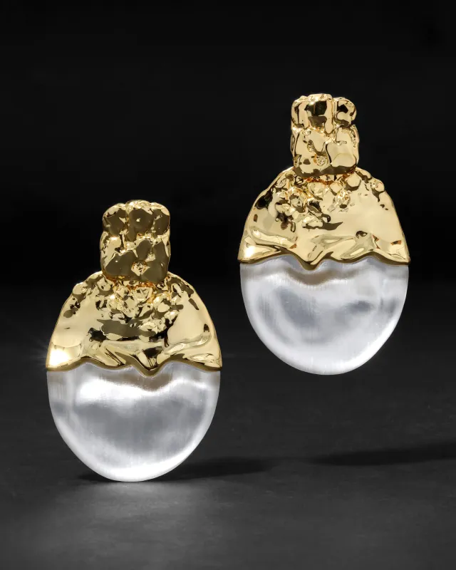 Lucite Brut Gilded Disc Clip Earring- Silver sold by Alexis Bittar