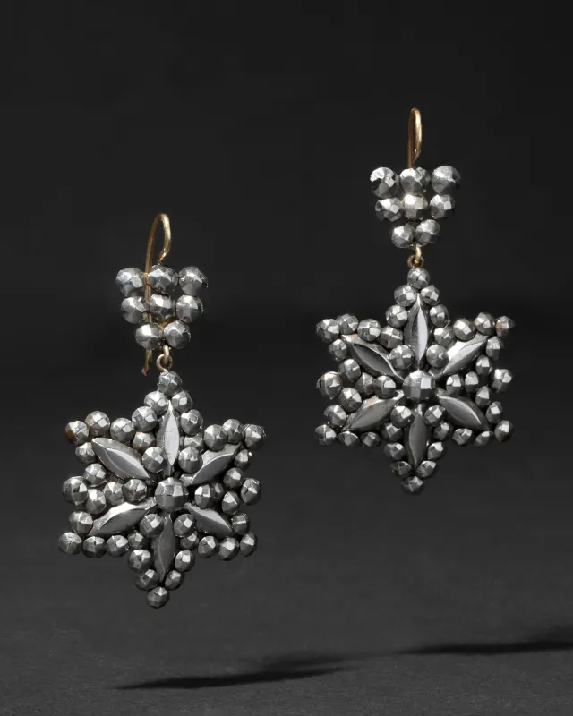Cut Steel Medium Flower Wire Drop Earring made by Jimmy Jazz
