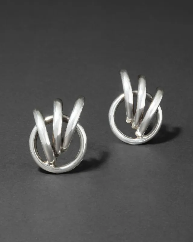 Vintage 1980s Sterling Silver Sculptural Fan Earring made by Alexis Bittar