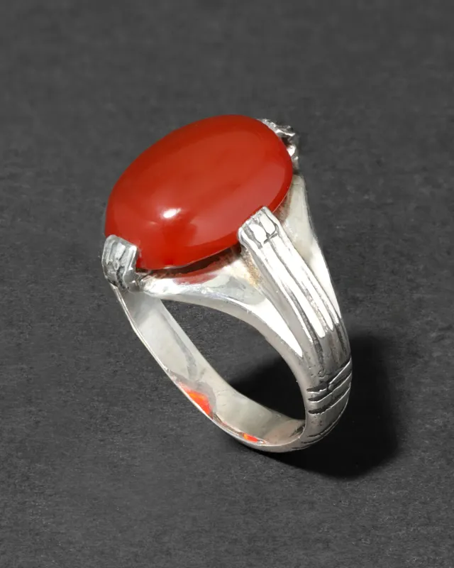 Vintage 1930s Sterling Silver & Carnelian Handmade Men's Deco Ring made by Alexis Bittar