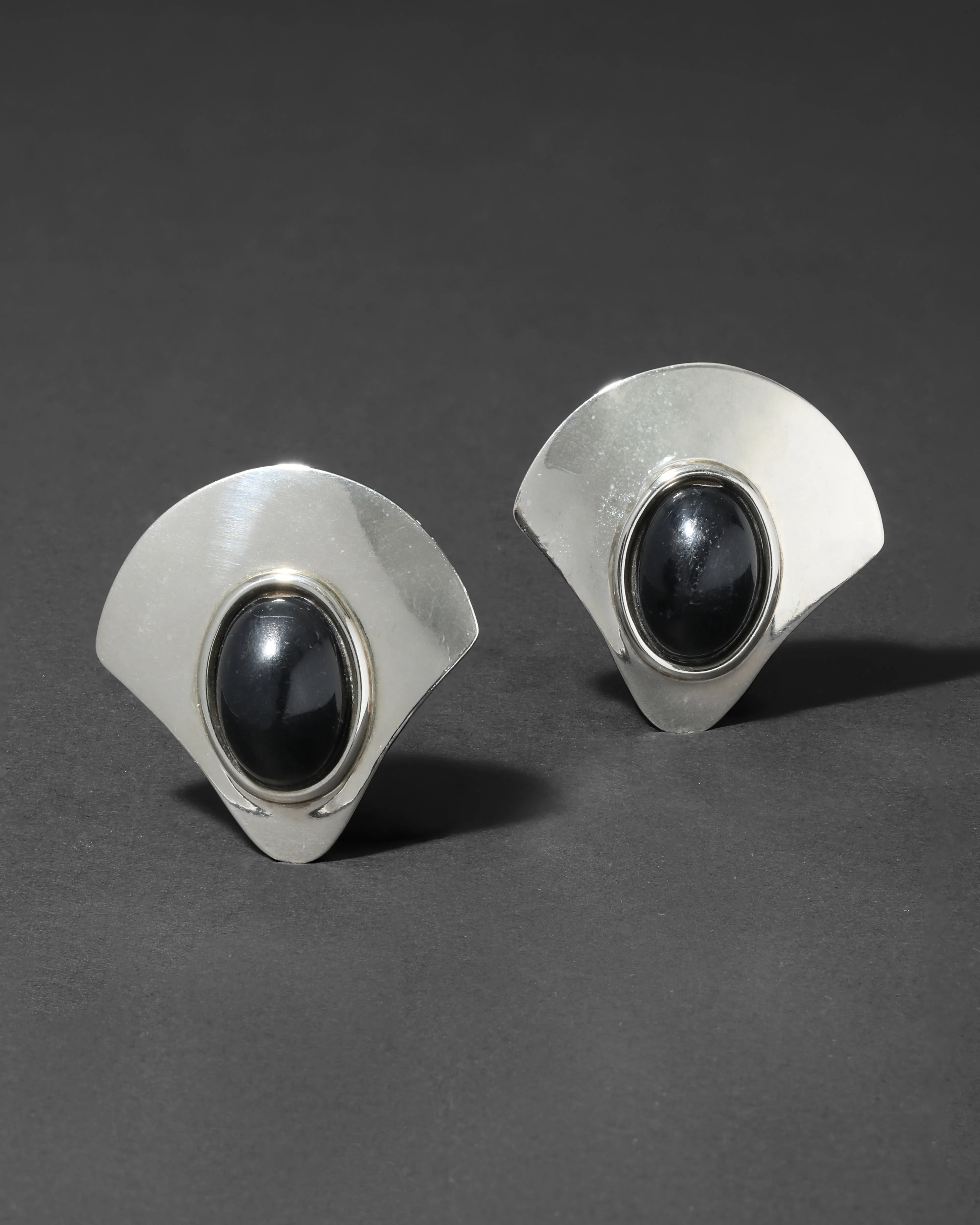 Vintage 1980s Sterling Silver & Ebony Modernist Clip Earring sold by Alexis Bittar