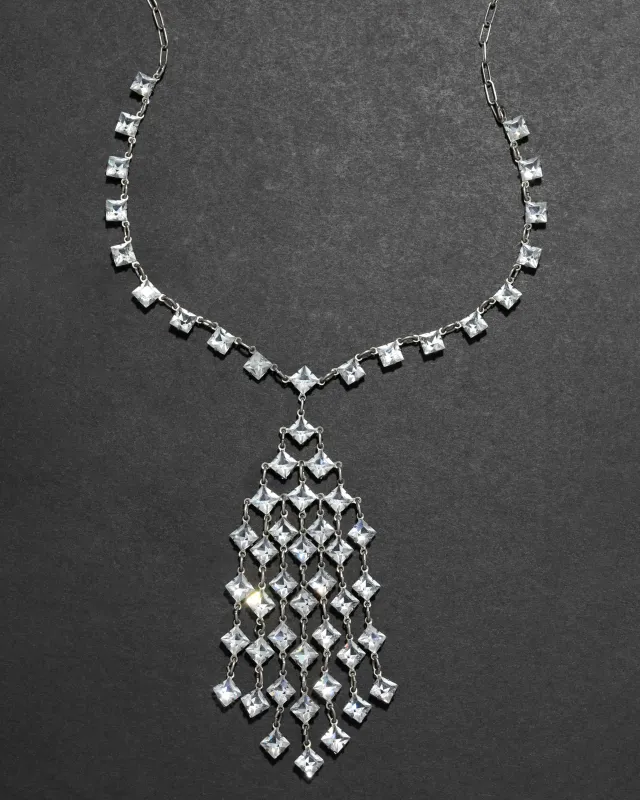 Vintage 1930s Sterling Silver & Hand Cut Quartz Pendant Necklace sold by Alexis Bittar