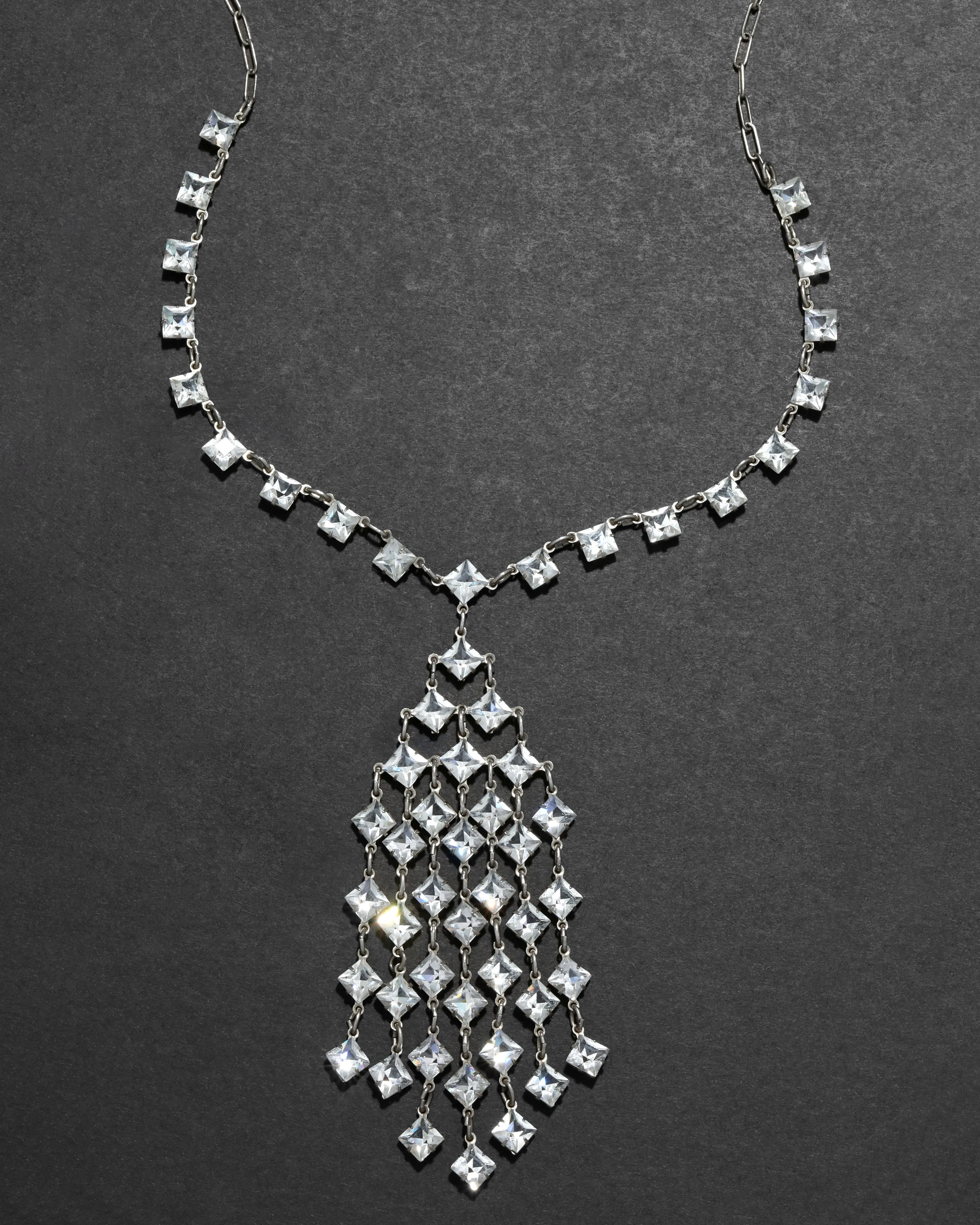 Vintage 1930s Sterling Silver & Hand Cut Quartz Pendant Necklace sold by Alexis Bittar