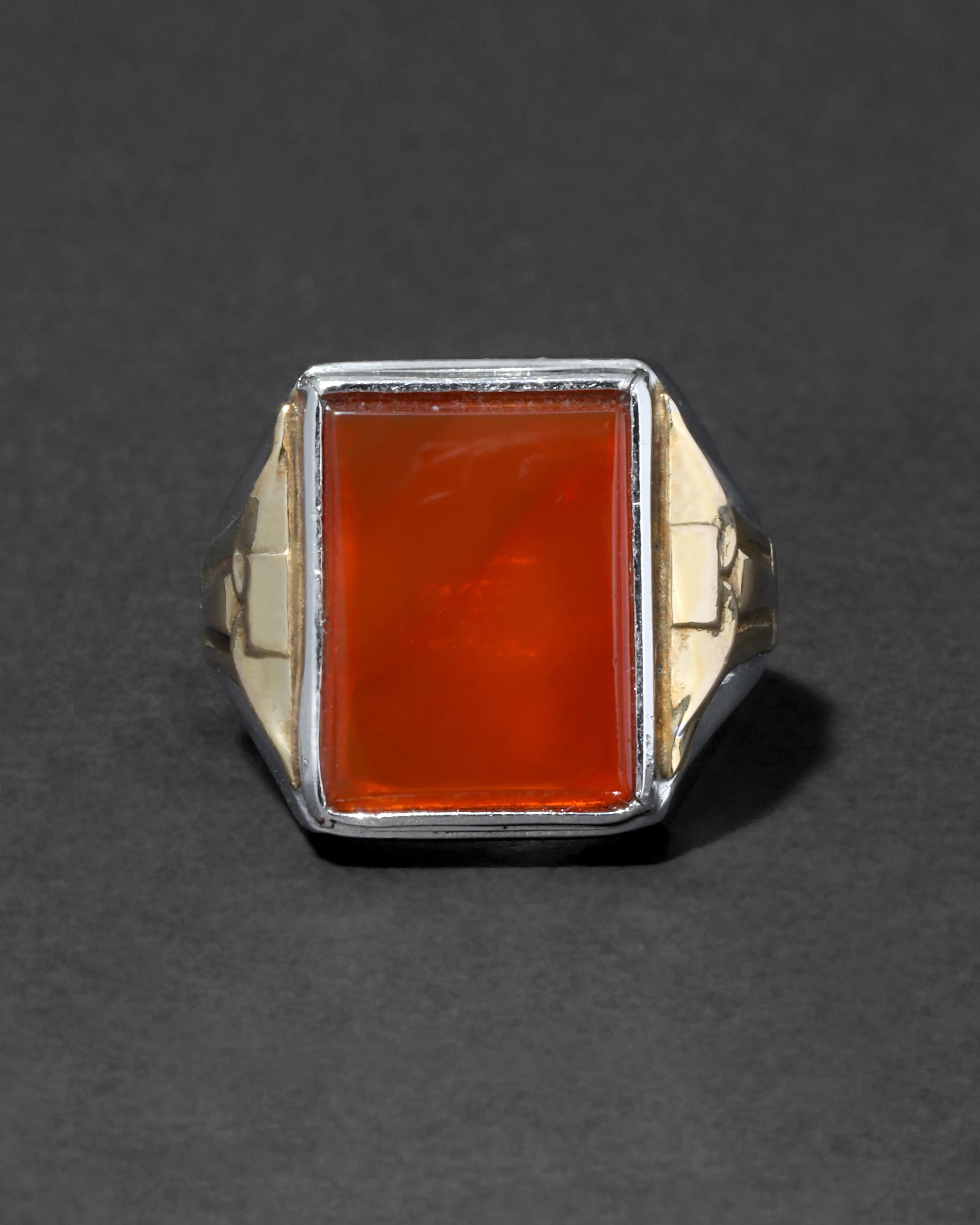 Vintage 1930s Sterling Silver & 10k Gold Fill Men's Ring with Table Cut Carnelian sold by Alexis Bittar product image thumbnail 2