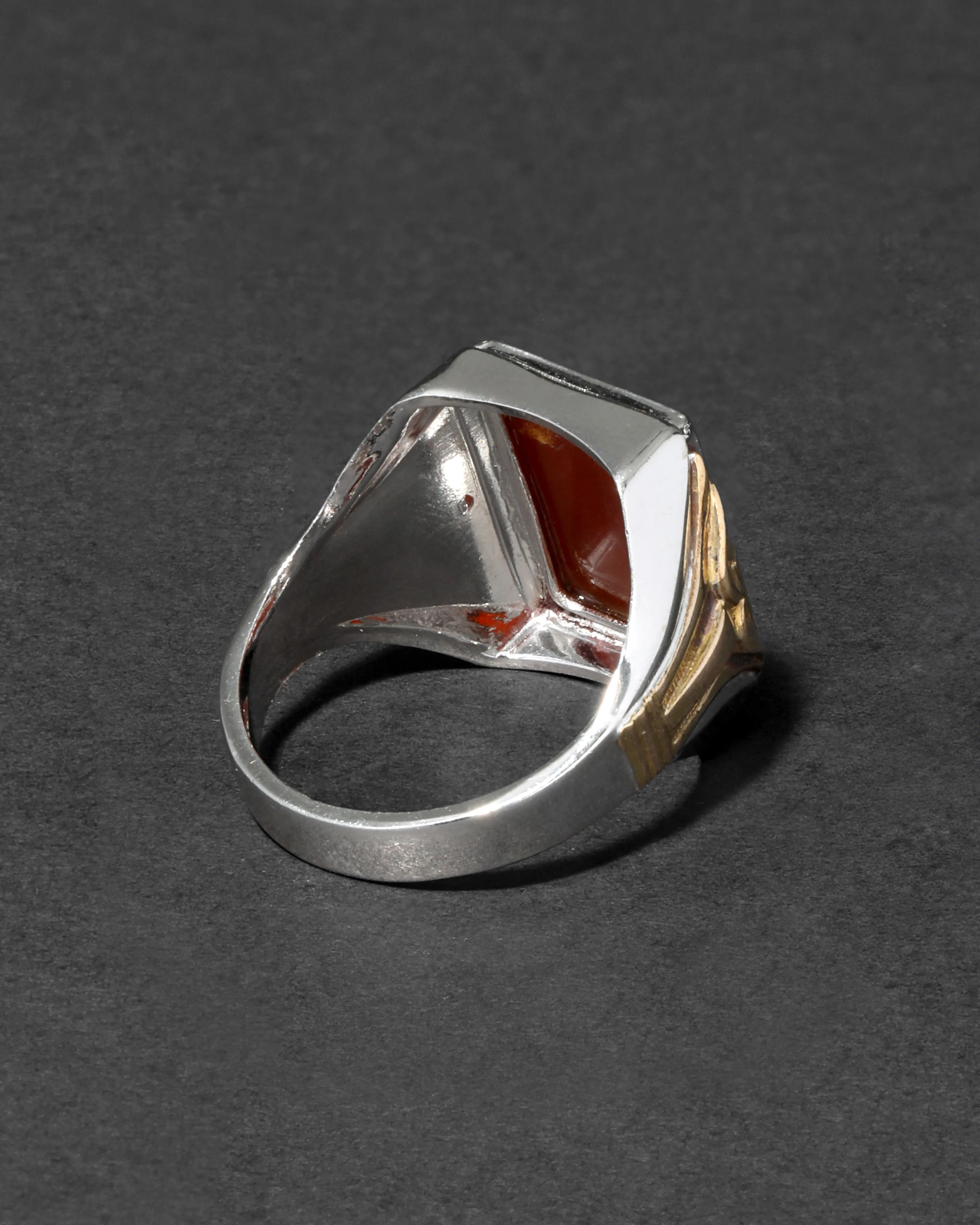 Vintage 1930s Sterling Silver & 10k Gold Fill Men's Ring with Table Cut Carnelian sold by Alexis Bittar product image thumbnail 3