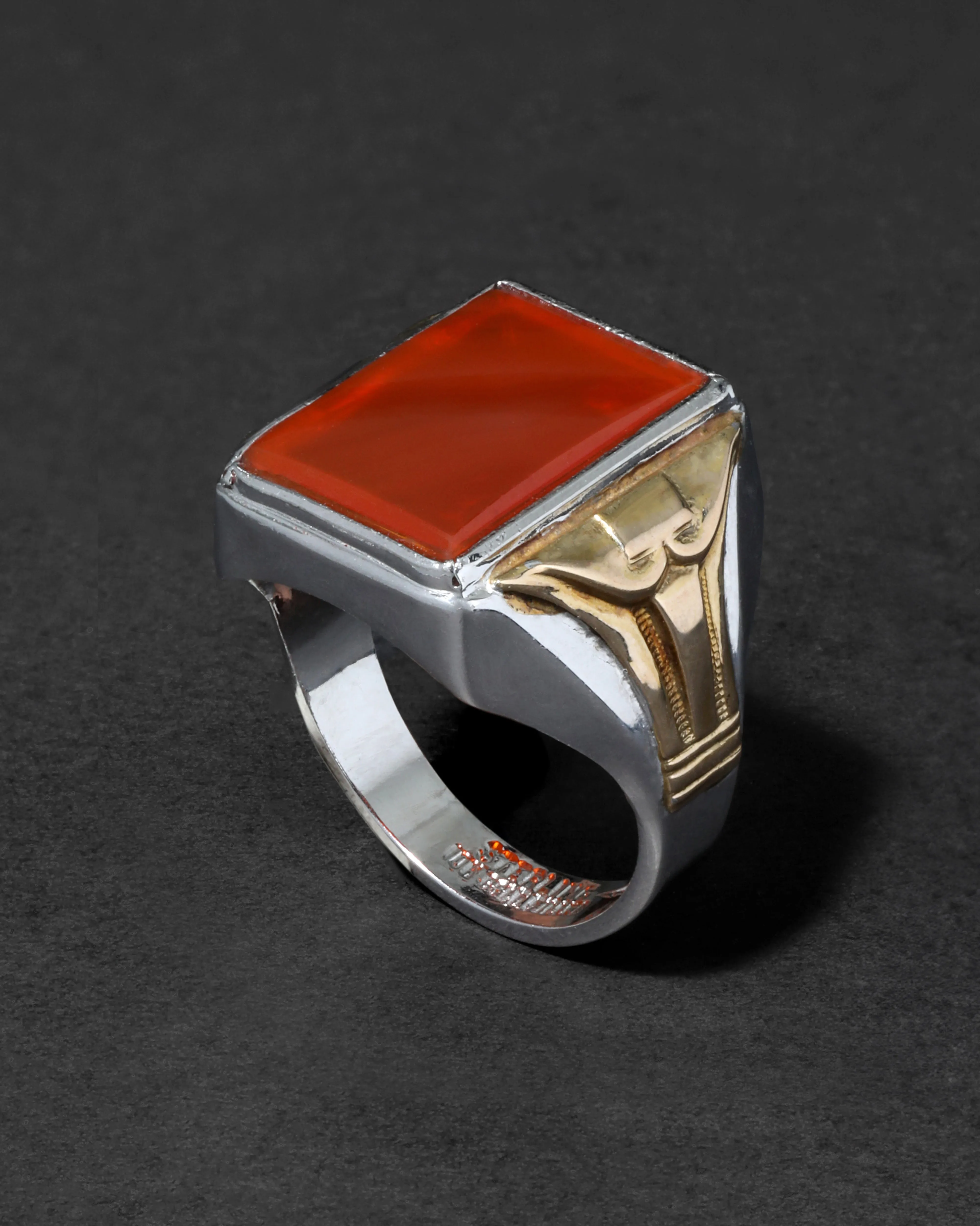 Vintage 1930s Sterling Silver & 10k Gold Fill Men's Ring with Table Cut Carnelian sold by Alexis Bittar
