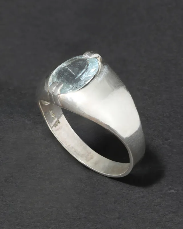 Vintage 1980s Sterling Silver & Aquamarine Handmade Men's Ring sold by Alexis Bittar