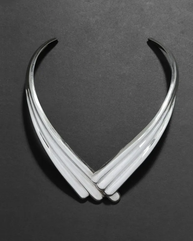 Vintage 1980s Sterling Silver Mexican Layered Collar Necklace sold by Alexis Bittar