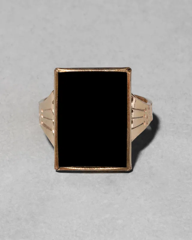 Antique Victorian 1880s 14k Gold Fill & Onyx Hand Etched Ring sold by Alexis Bittar