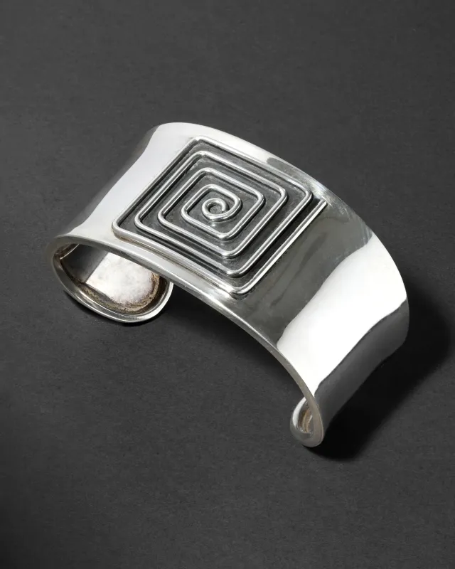 Vintage 1980s Mexican Sterling Silver Modernist Spiral Cuff Bracelet sold by Alexis Bittar