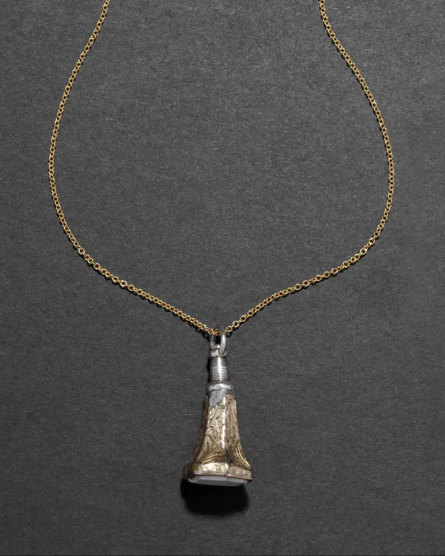 Antique Victorian 1800s 14k Gold FIll & White Onyx Watch Fob Necklace made by Alexis Bittar