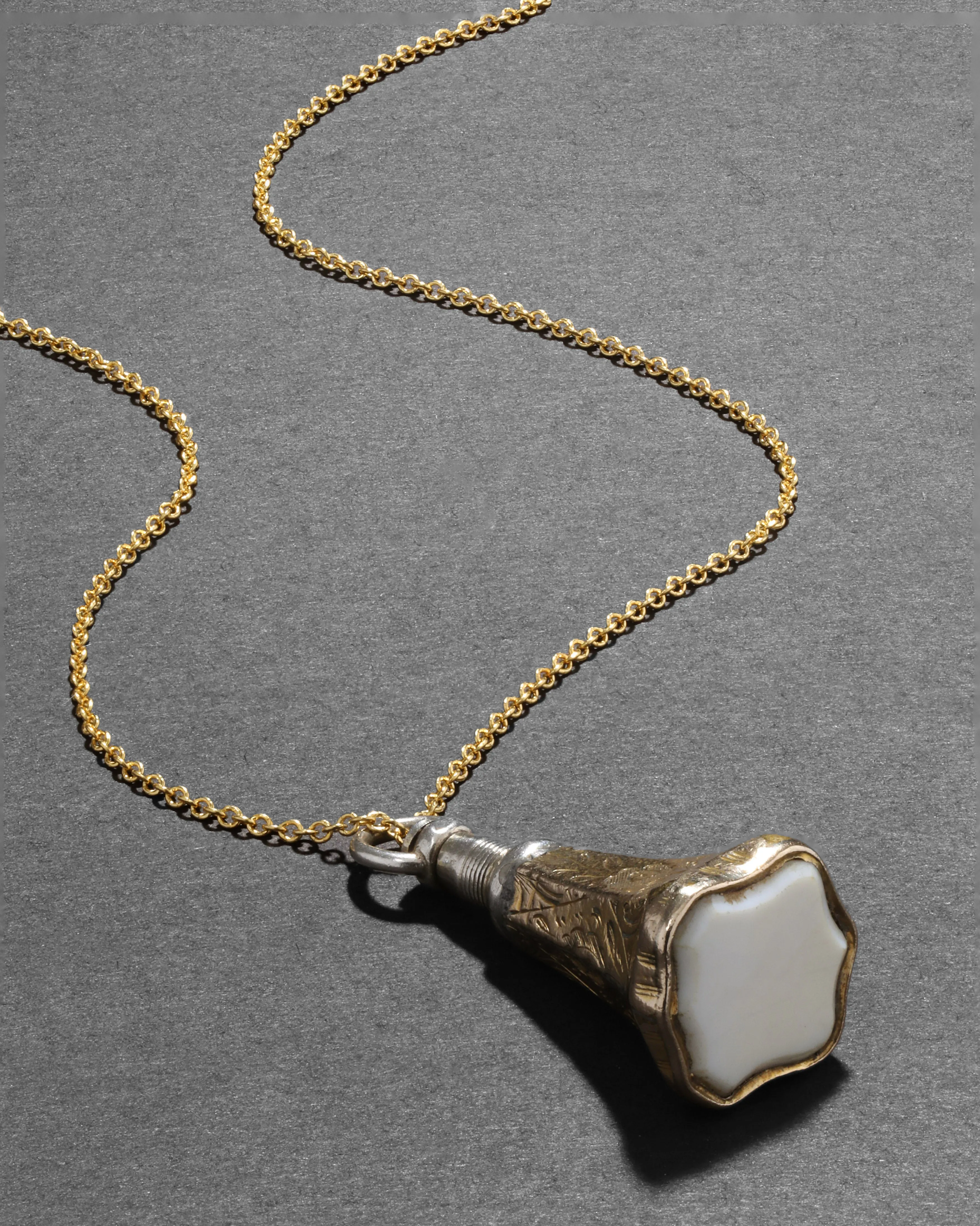 Antique Victorian 1800s 14k Gold FIll & White Onyx Watch Fob Necklace sold by Alexis Bittar product image thumbnail 2