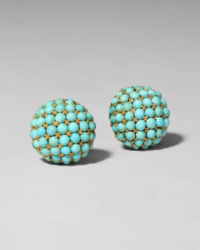 Vintage 1950s 18k Gold & Turquoise Checkerboard Clip Earring made by Alexis Bittar