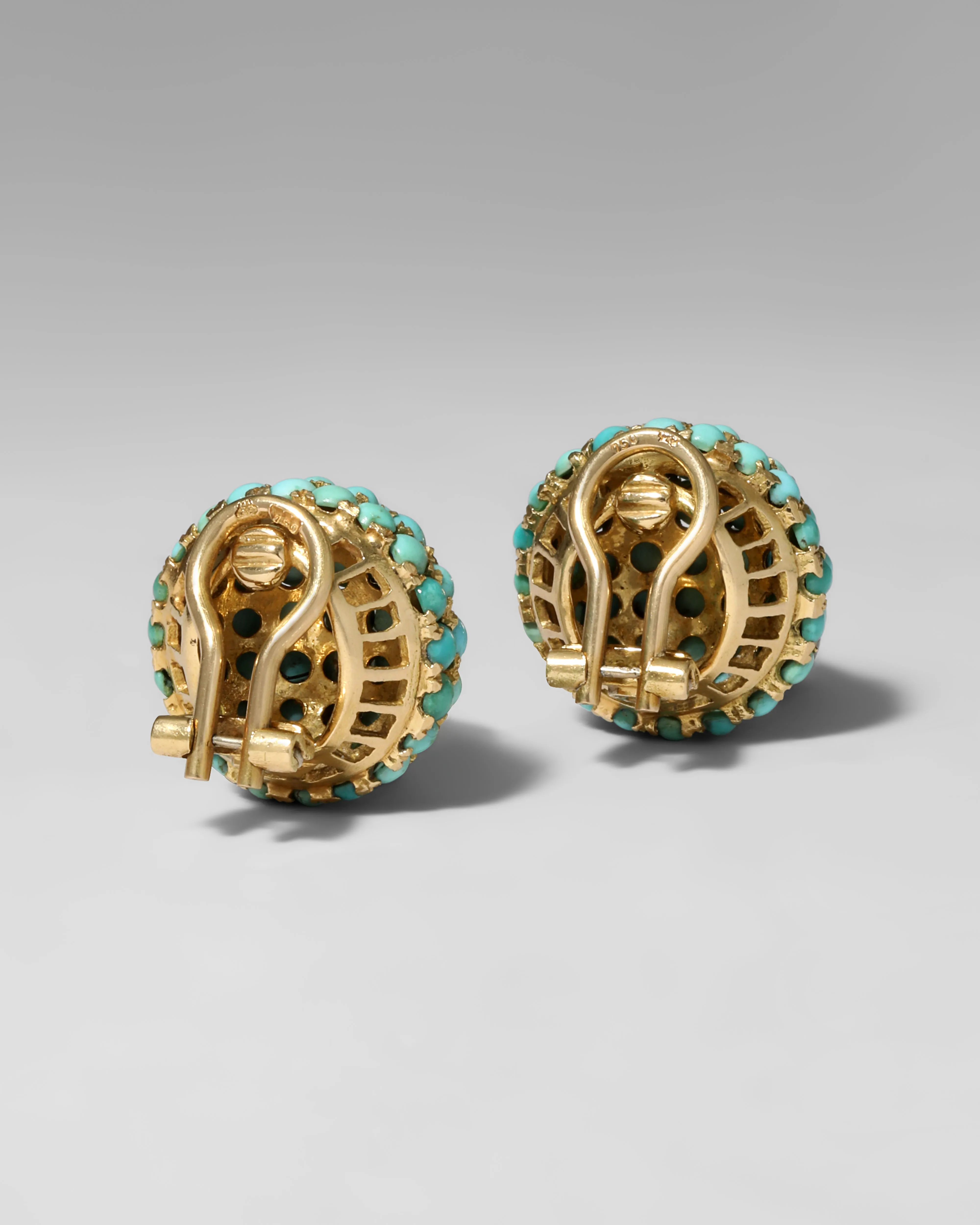Vintage 1950s 18k Gold & Turquoise Checkerboard Clip Earring sold by Alexis Bittar product image thumbnail 2