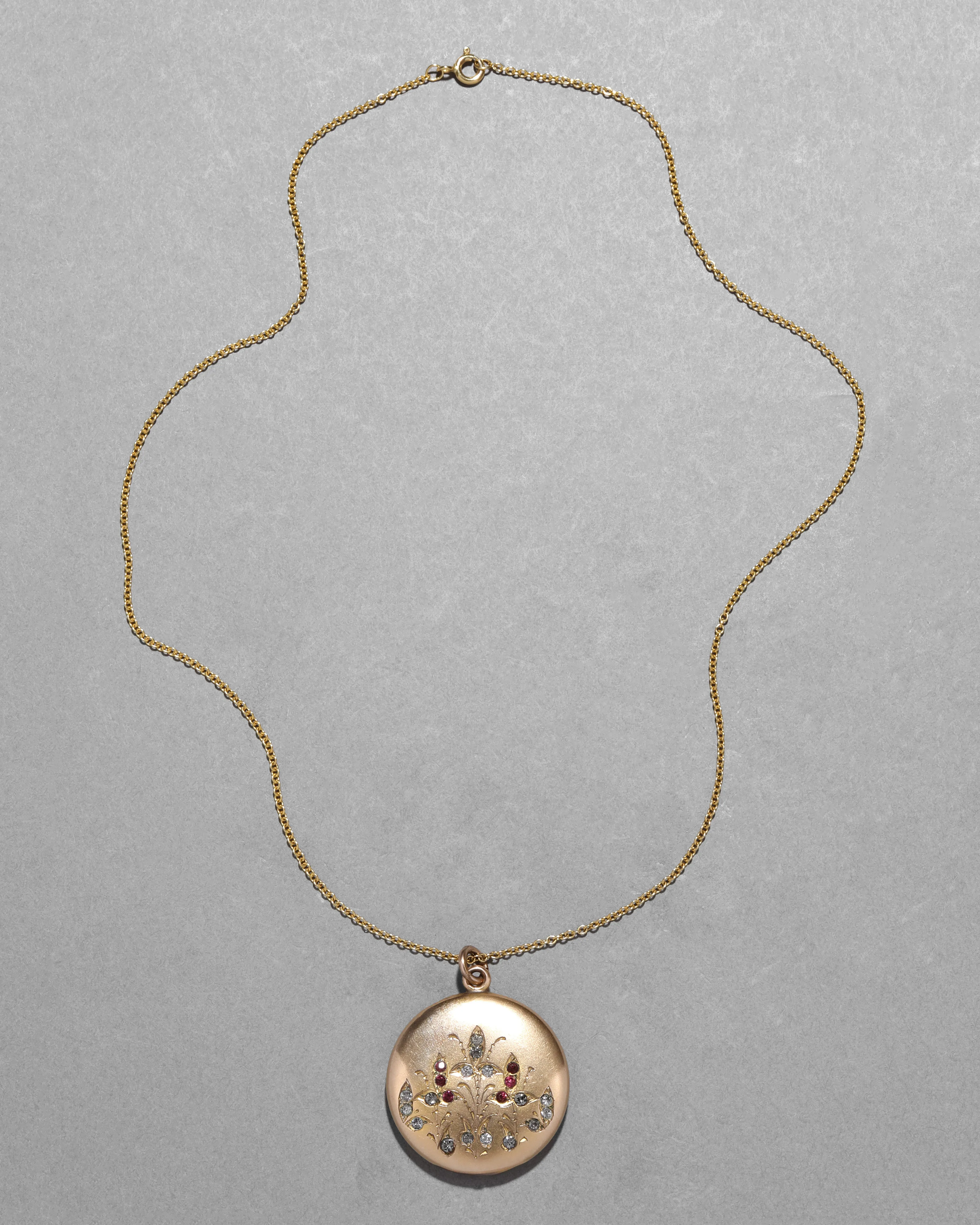 Antique 1910s 14k Gold Fill & Crystal Embellished Floral Motif Locket Necklace sold by Alexis Bittar product image thumbnail 2