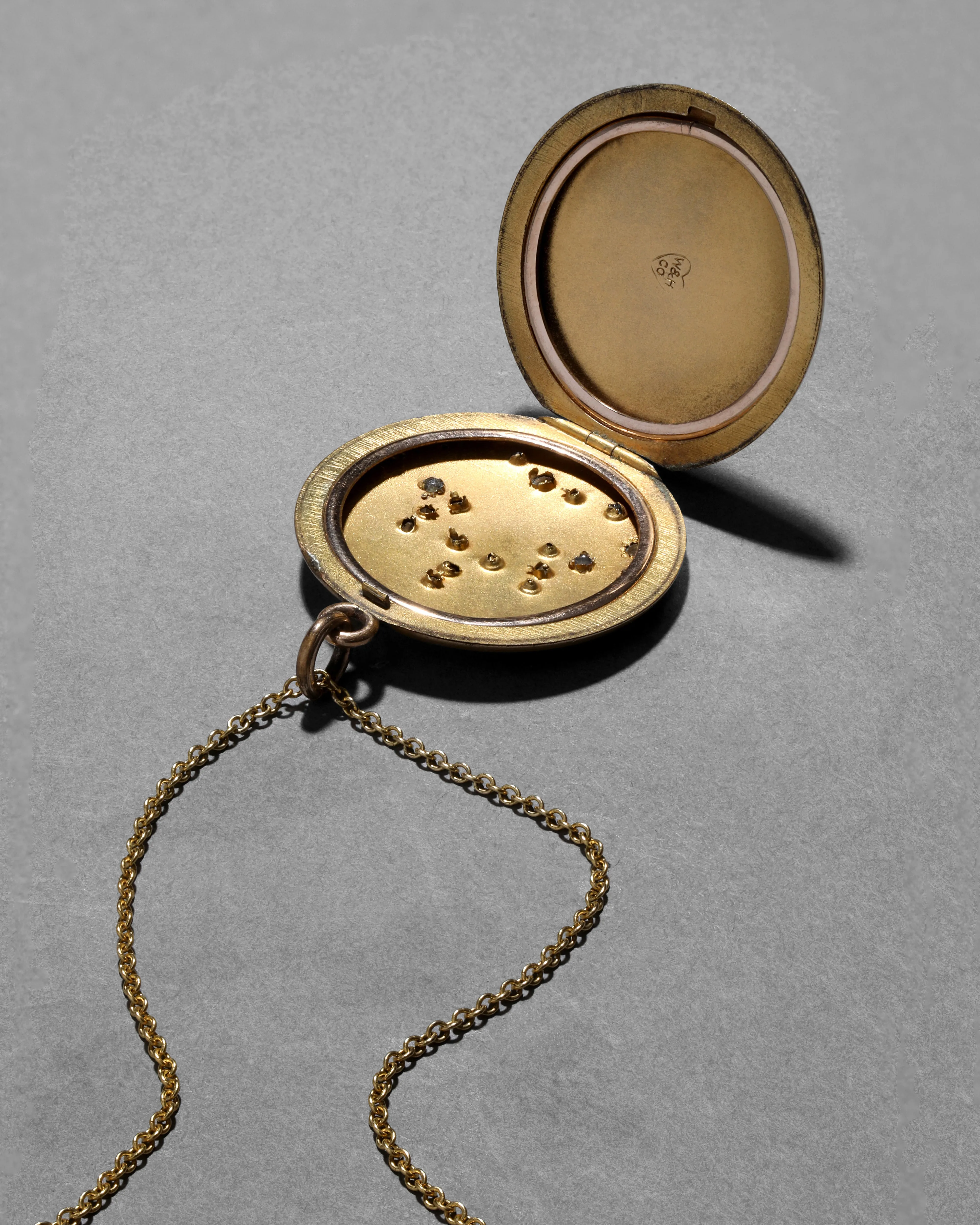Antique 1910s 14k Gold Fill & Crystal Embellished Floral Motif Locket Necklace sold by Alexis Bittar product image thumbnail 3