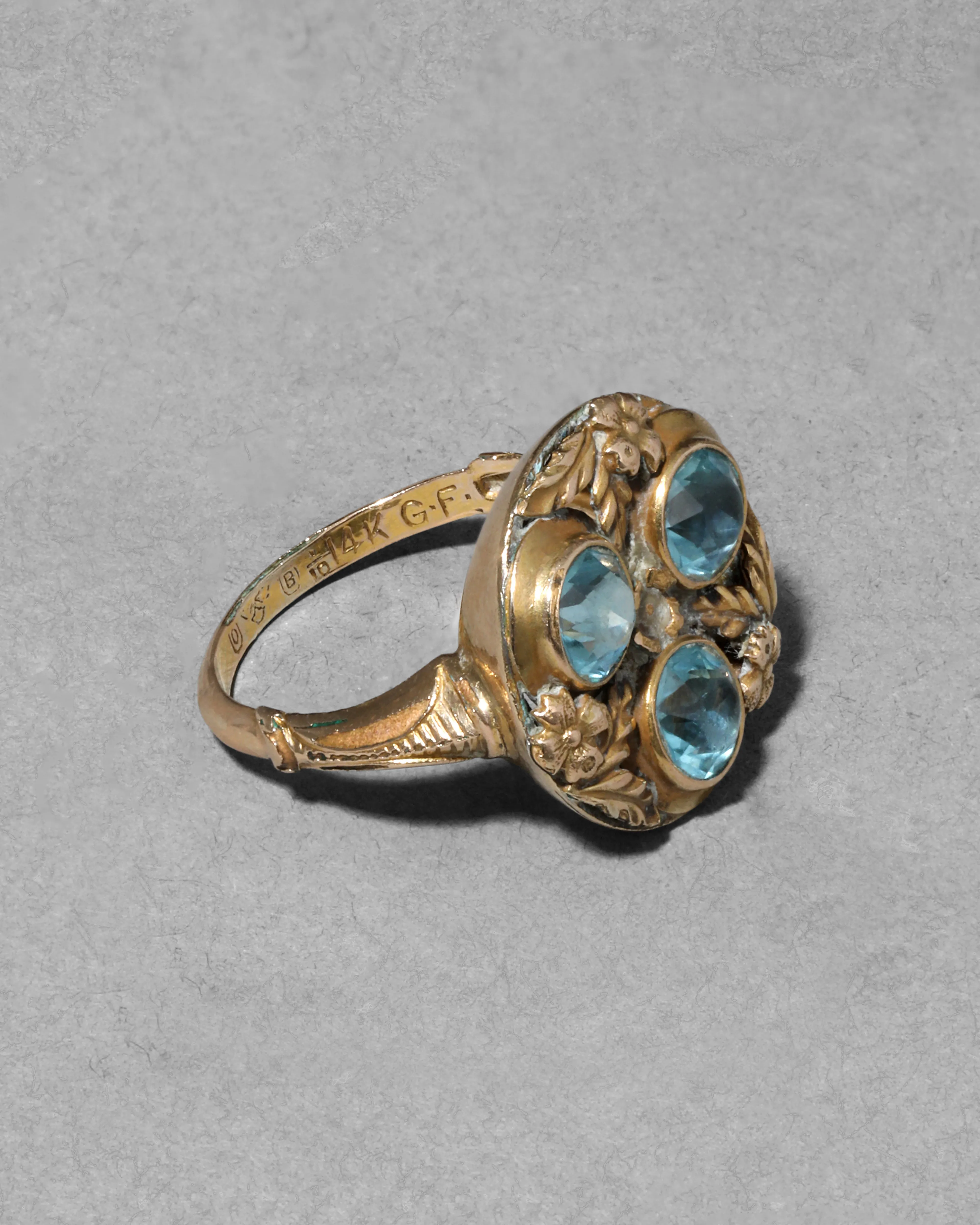 Antique 1920s 14k Gold FIll with Aquamarine Crystal Ornate Ring sold by Alexis Bittar product image thumbnail 3