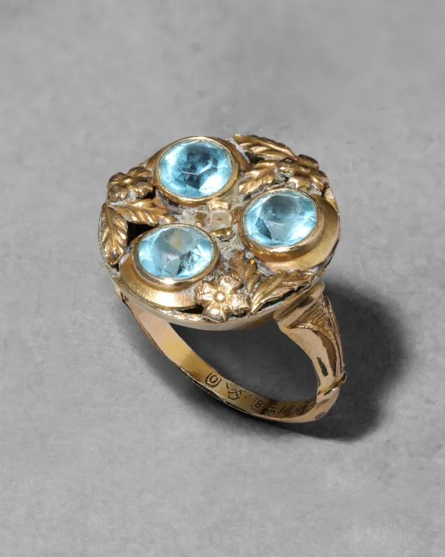 Antique 1920s 14k Gold FIll with Aquamarine Crystal Ornate Ring sold by Alexis Bittar