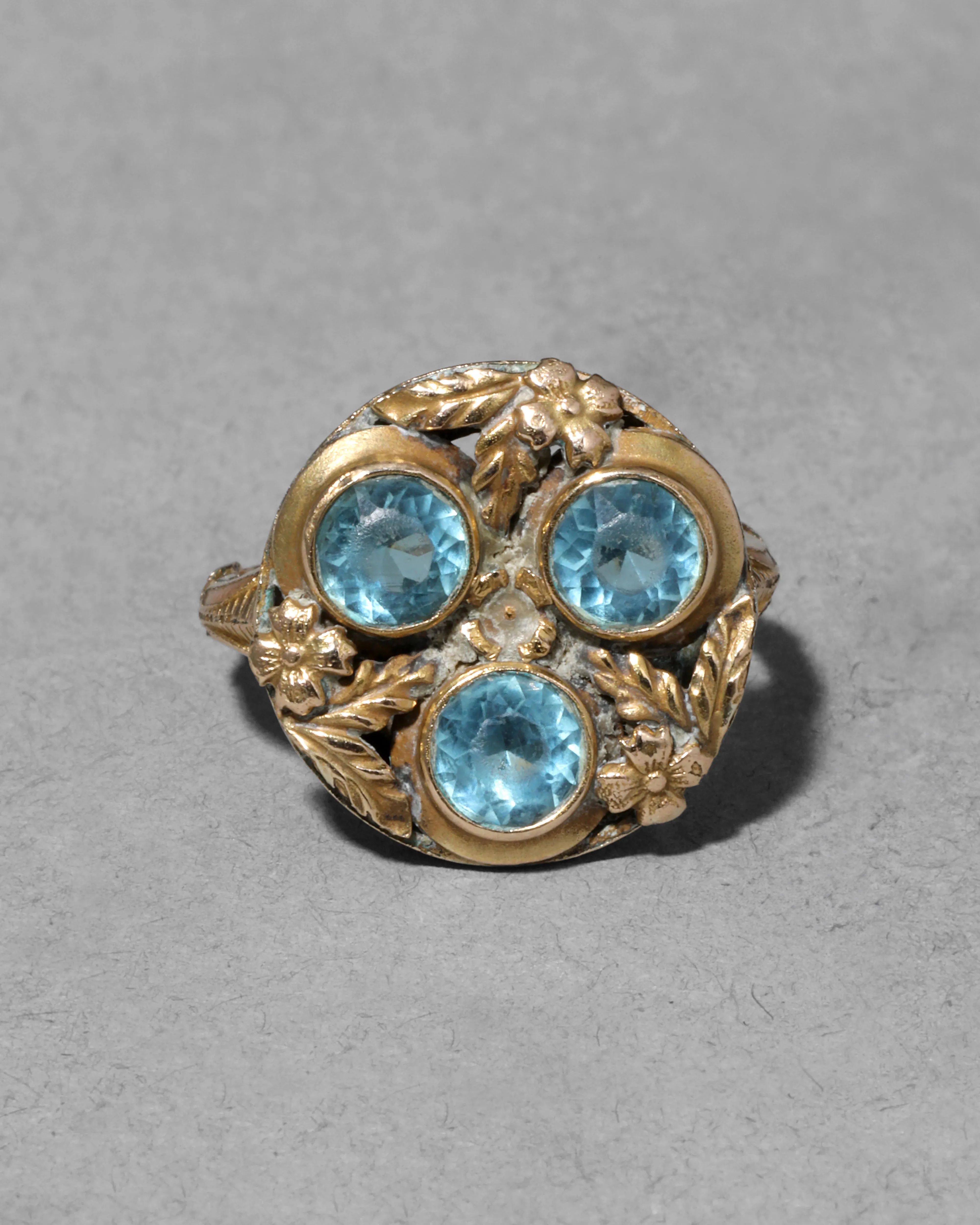 Antique 1920s 14k Gold FIll with Aquamarine Crystal Ornate Ring sold by Alexis Bittar product image thumbnail 2