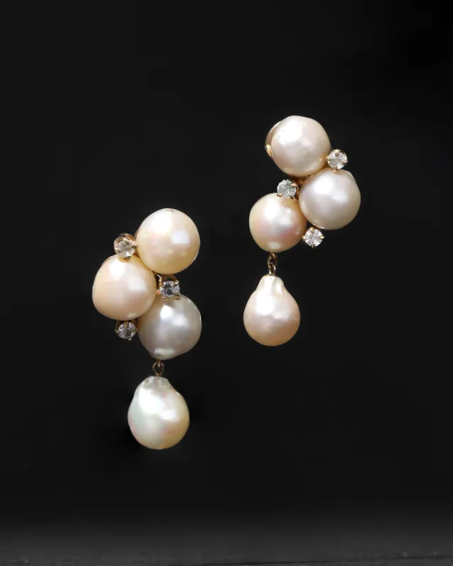 Vintage 1950s 14k Gold Pearl and Diamond Cluster Clip Earring made by Alexis Bittar
