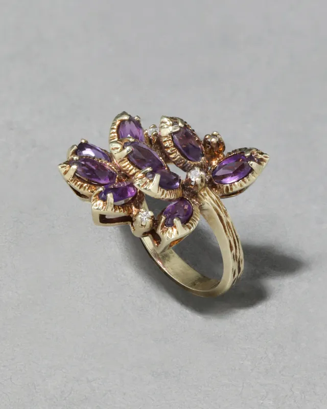 Vintage 1960s 14k Gold Handmade Brutalist Amethyst & Diamond Ring sold by Alexis Bittar