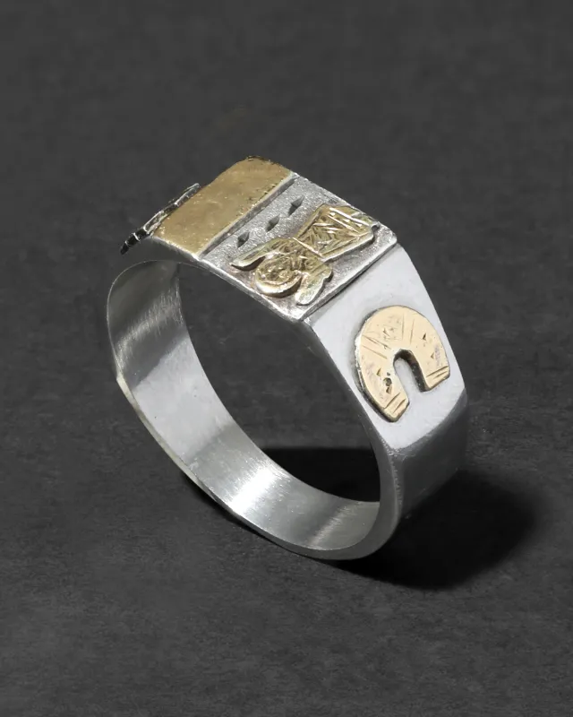 Antique 1910s 14k Gold & Steel Arts & Crafts Design Ring sold by Alexis Bittar