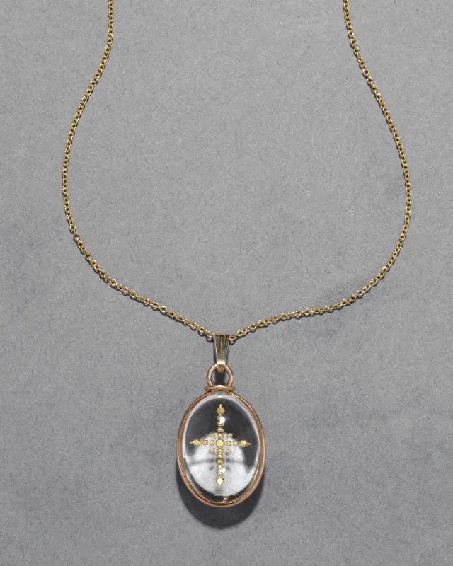 Antique Early 1900s 14k Gold Cross with Quartz Pendant Necklace made by Alexis Bittar