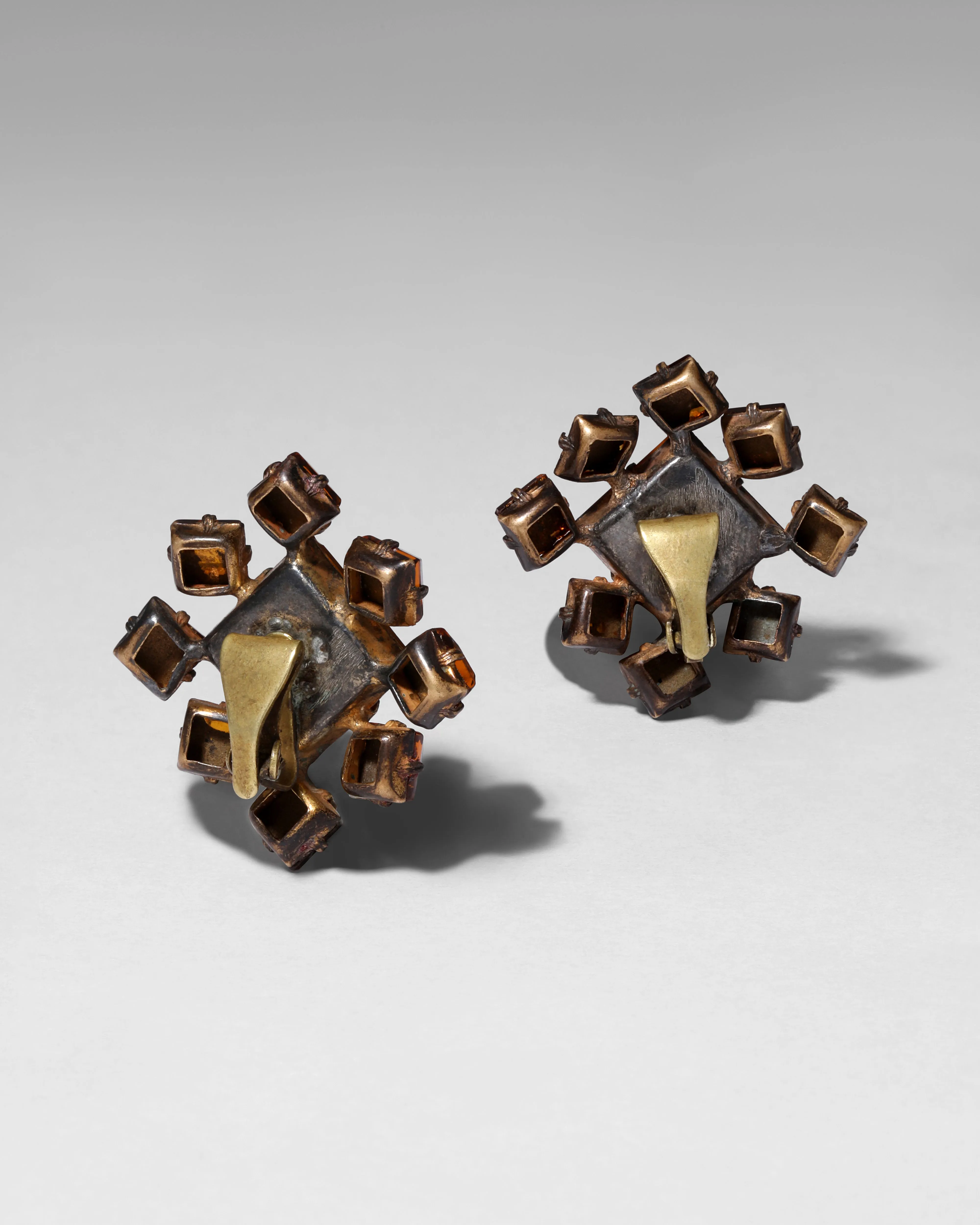 Vintage 1940s Brass & Amber Crystal Clip On Earring sold by Alexis Bittar product image thumbnail 2