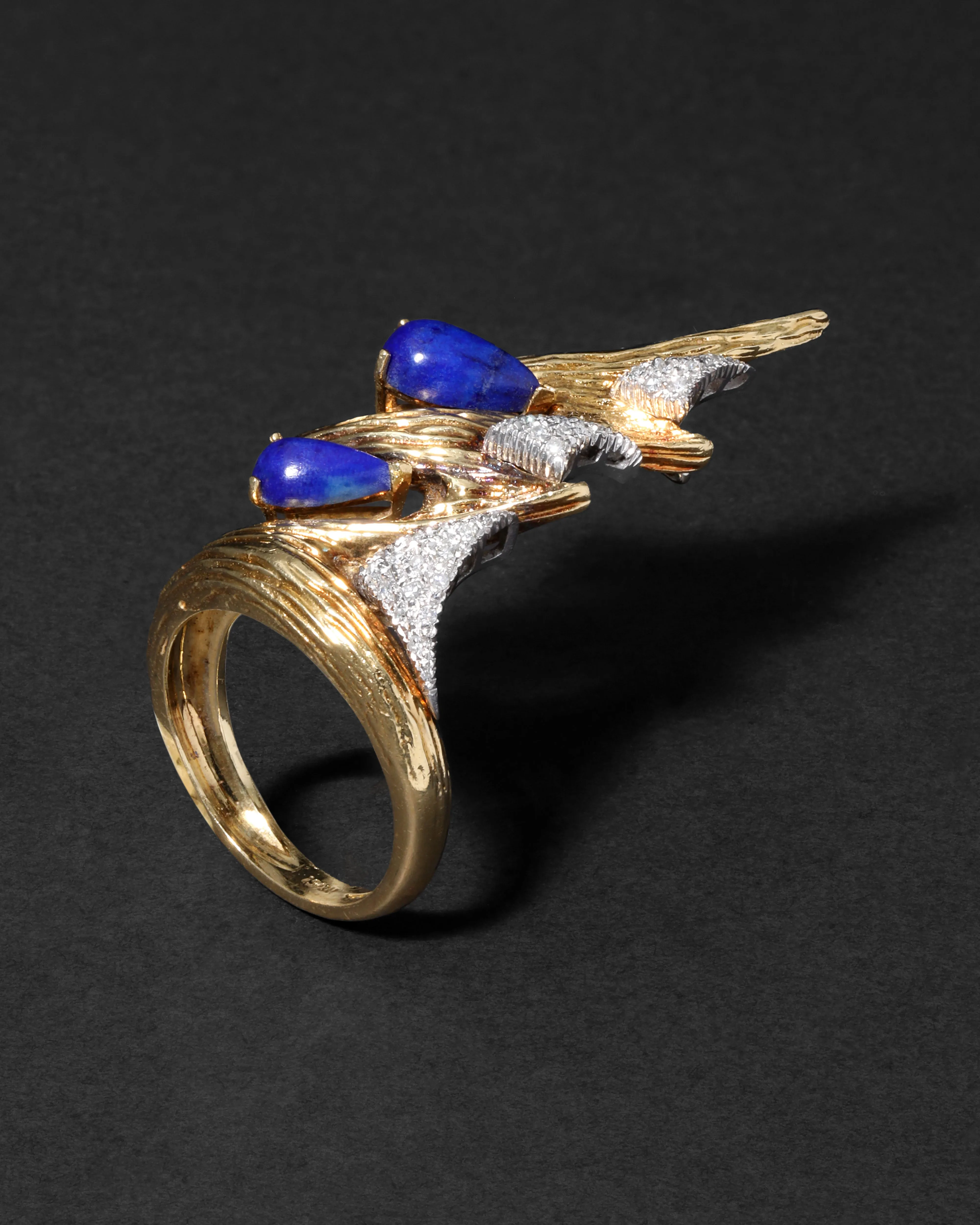 Vintage 1960s Platinum & 18k Gold with Lapis & Diamond Brutalist Ring sold by Alexis Bittar product image thumbnail 2