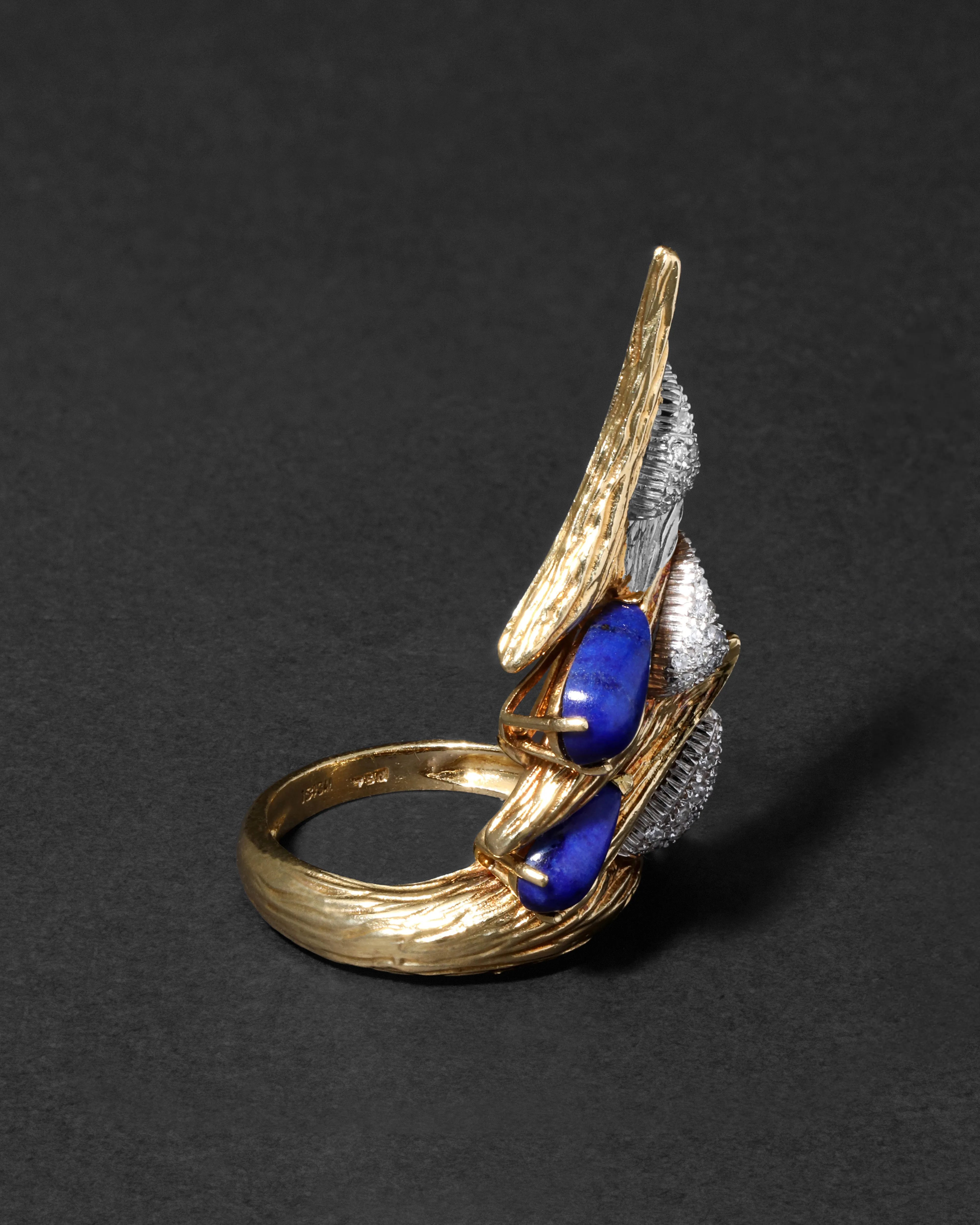 Vintage 1960s Platinum & 18k Gold with Lapis & Diamond Brutalist Ring sold by Alexis Bittar product image thumbnail 4