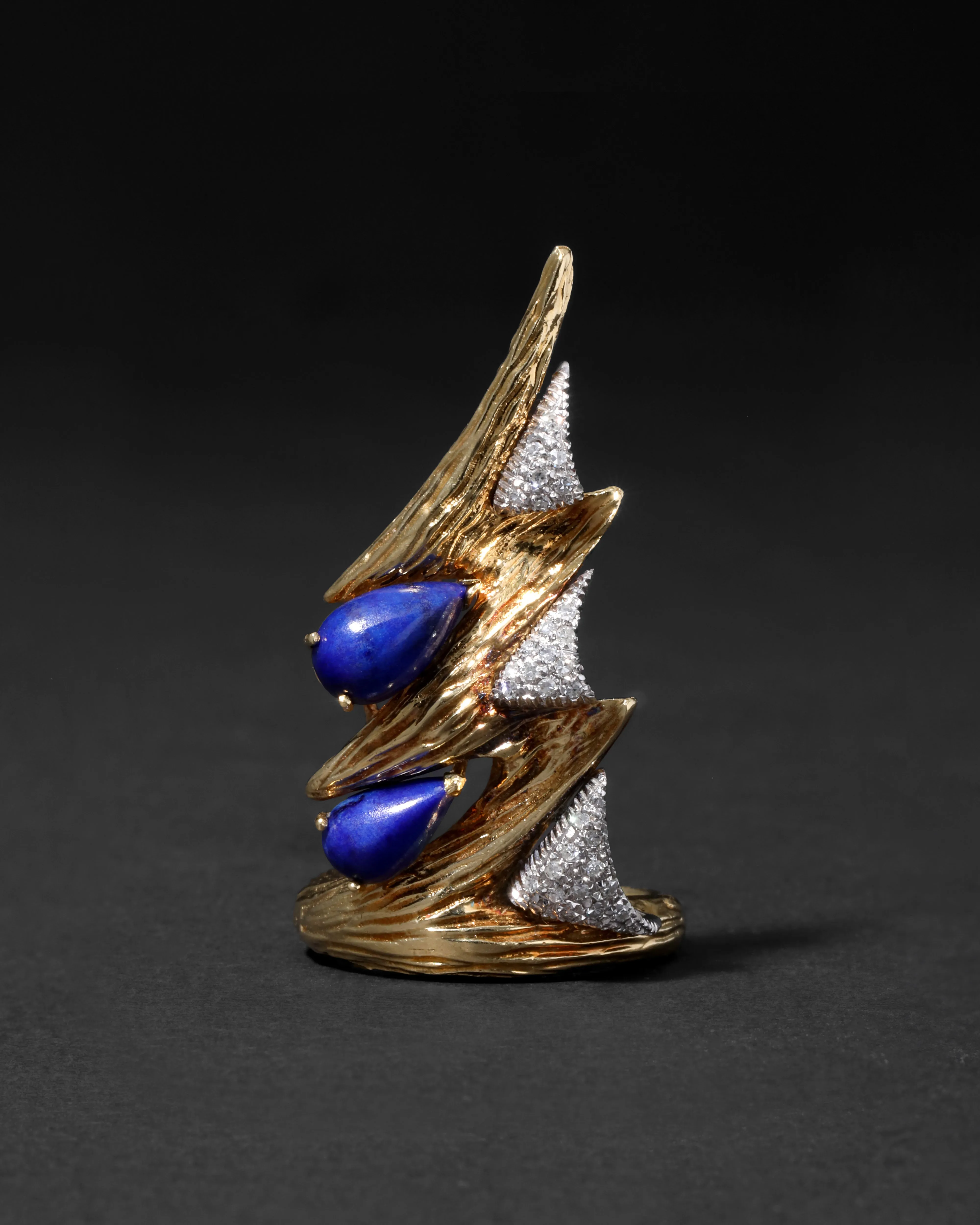 Vintage 1960s Platinum & 18k Gold with Lapis & Diamond Brutalist Ring sold by Alexis Bittar