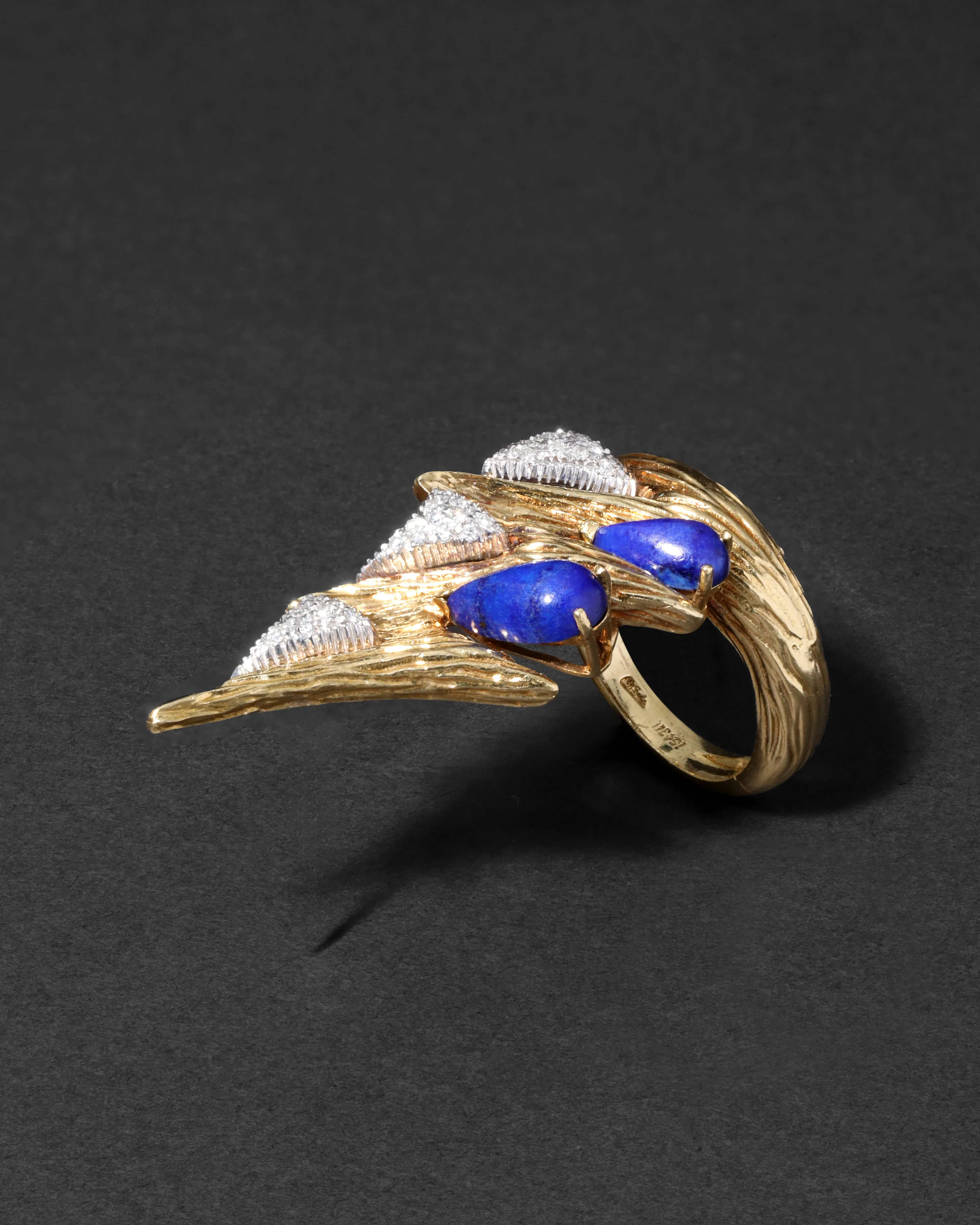 Vintage 1960s Platinum & 18k Gold with Lapis & Diamond Brutalist Ring sold by Alexis Bittar product image thumbnail 3