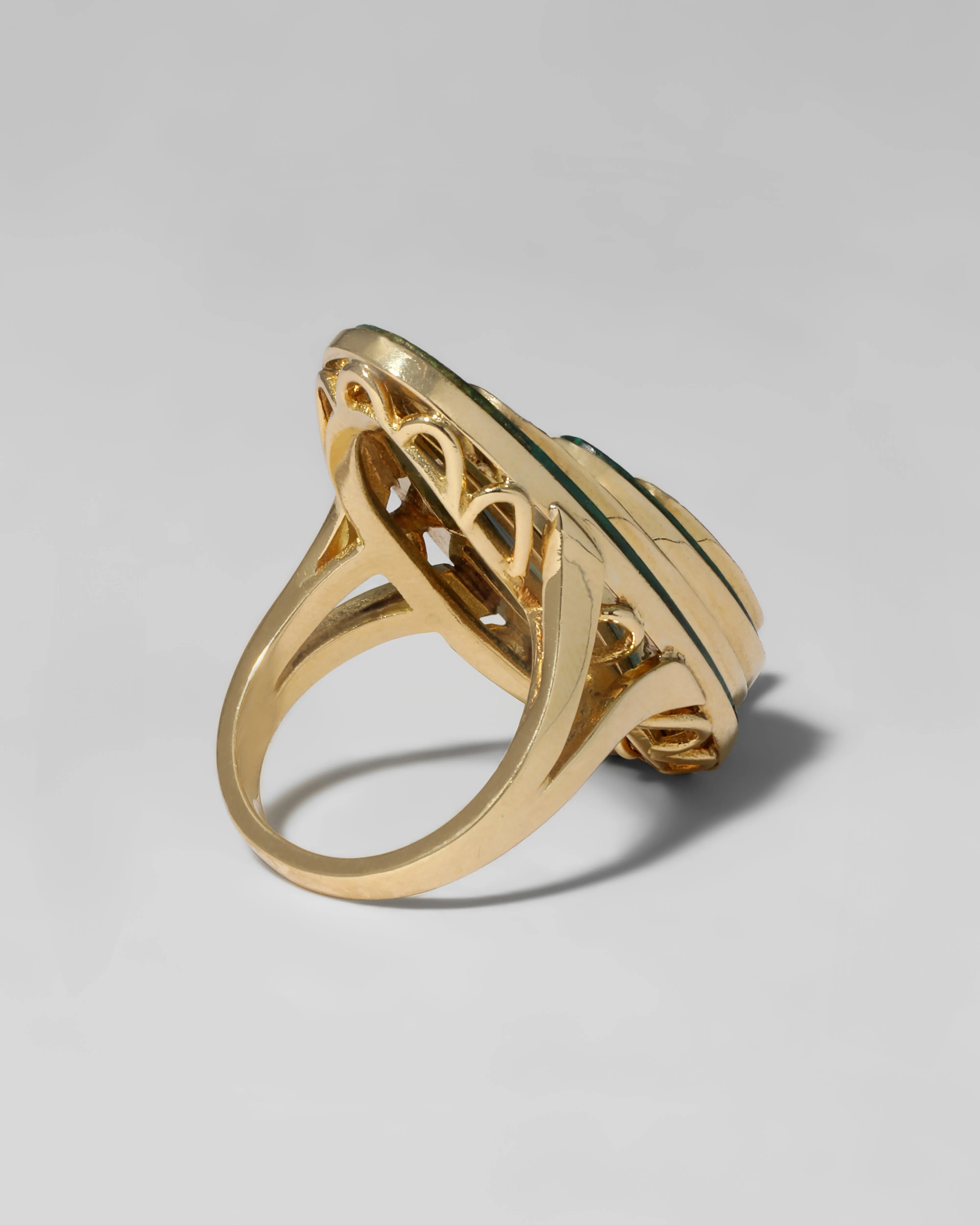 Vintage 1960s 18k Gold with Malachite & Diamond Geometric Ring sold by Alexis Bittar product image thumbnail 3