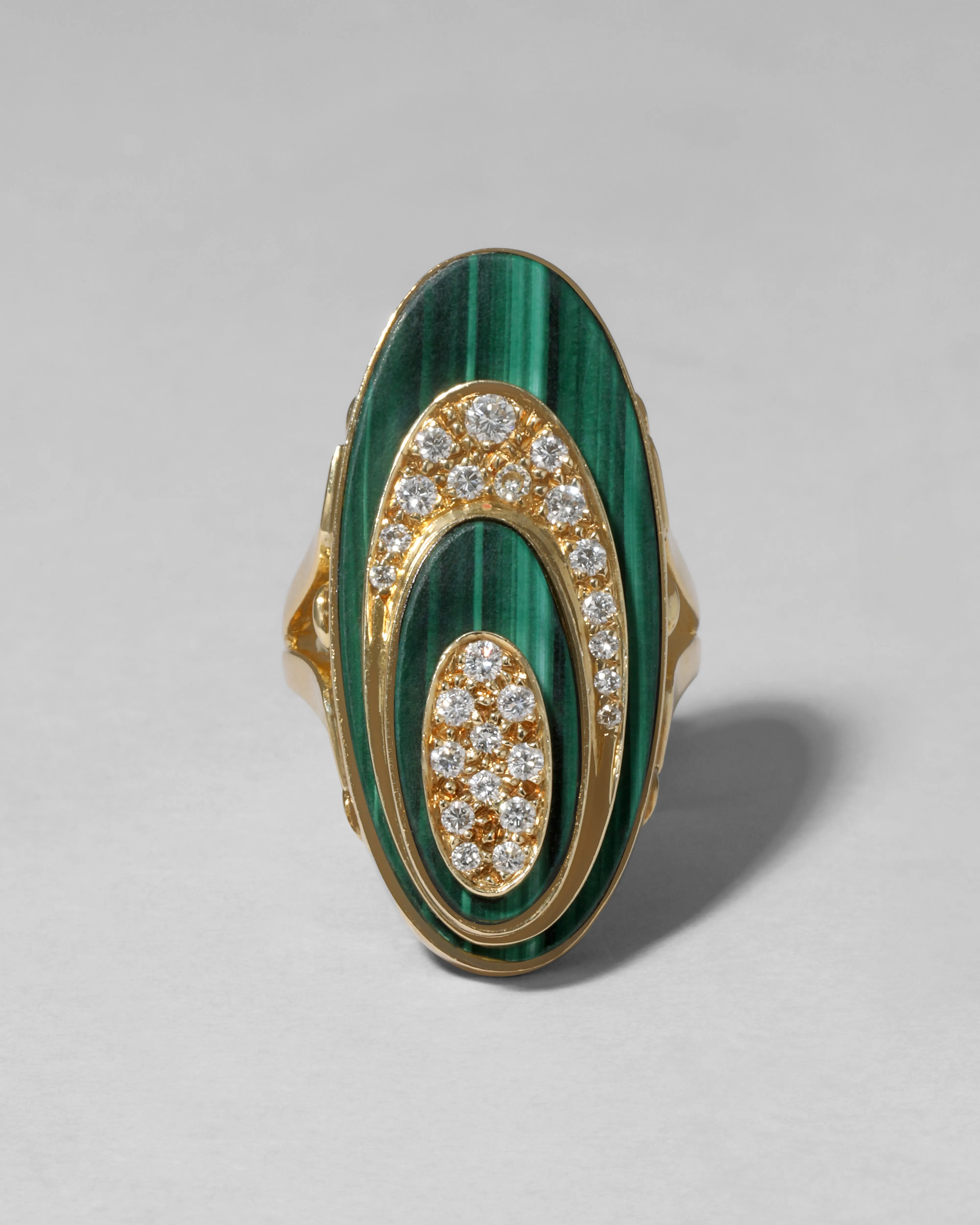 Vintage 1960s 18k Gold with Malachite & Diamond Geometric Ring sold by Alexis Bittar