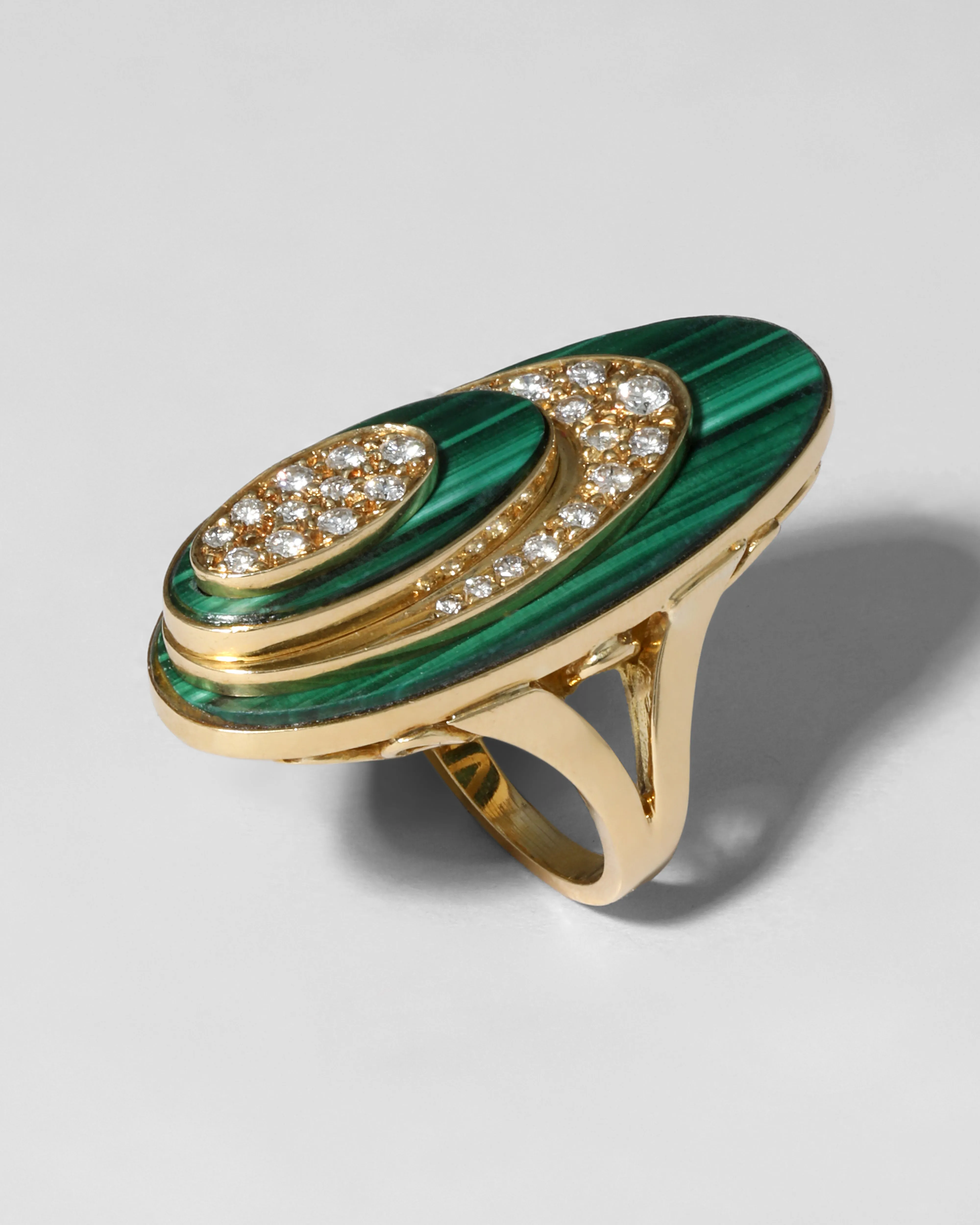 Vintage 1960s 18k Gold with Malachite & Diamond Geometric Ring sold by Alexis Bittar product image thumbnail 2
