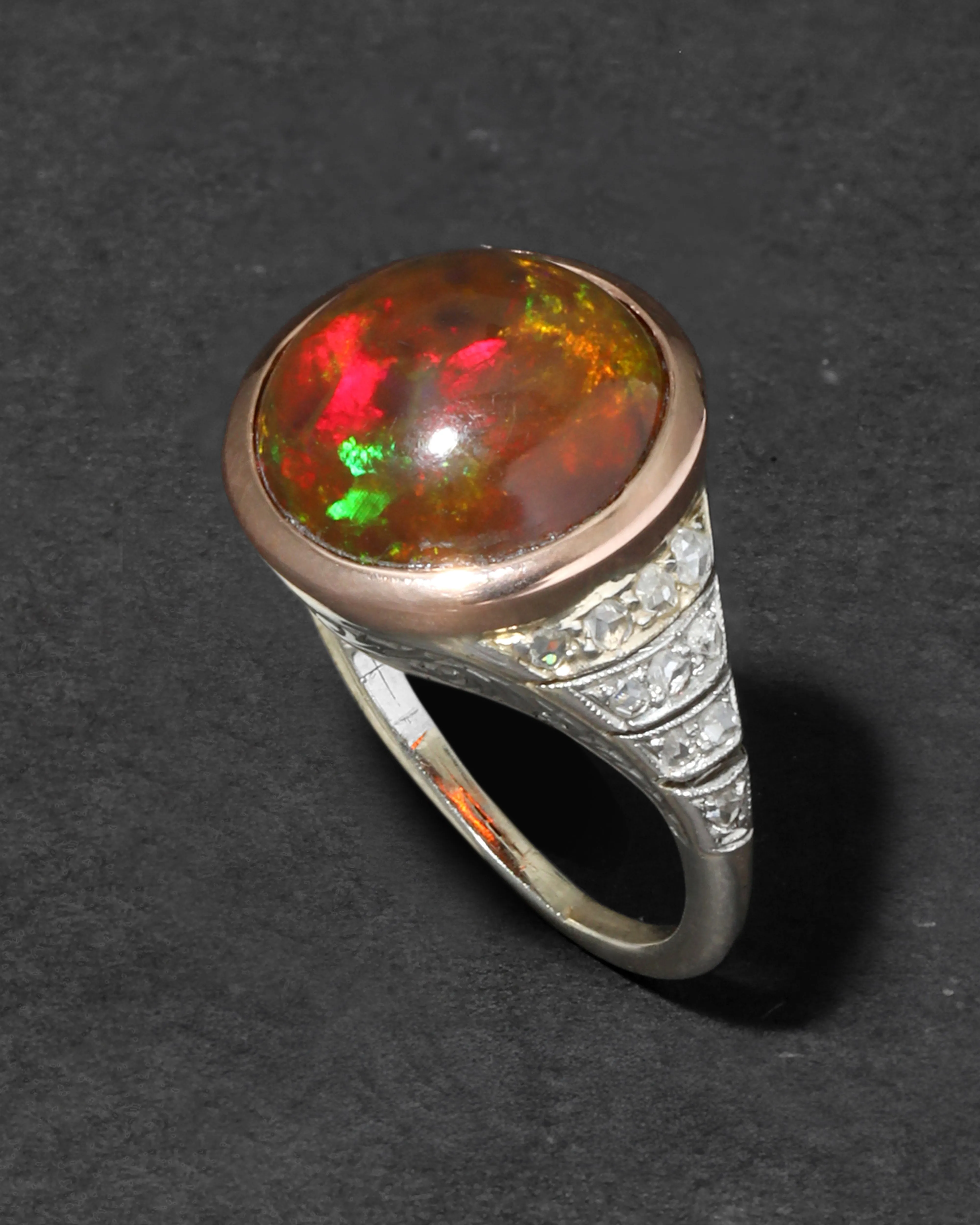 Antique Edwardian 1910s 14k Rose Gold Platinum Opal & Diamond Band Ring sold by Alexis Bittar product image thumbnail 2