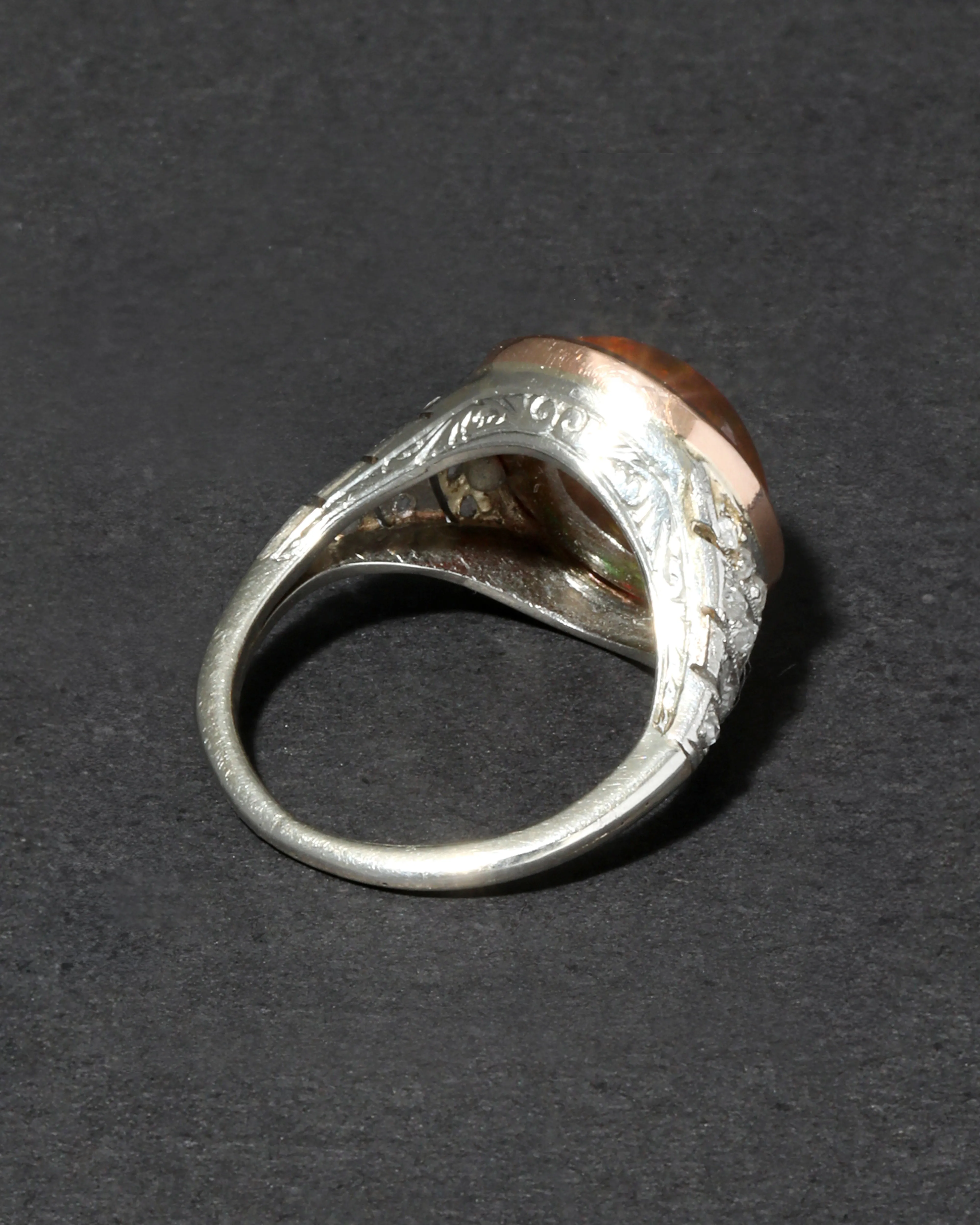 Antique Edwardian 1910s 14k Rose Gold Platinum Opal & Diamond Band Ring sold by Alexis Bittar product image thumbnail 3